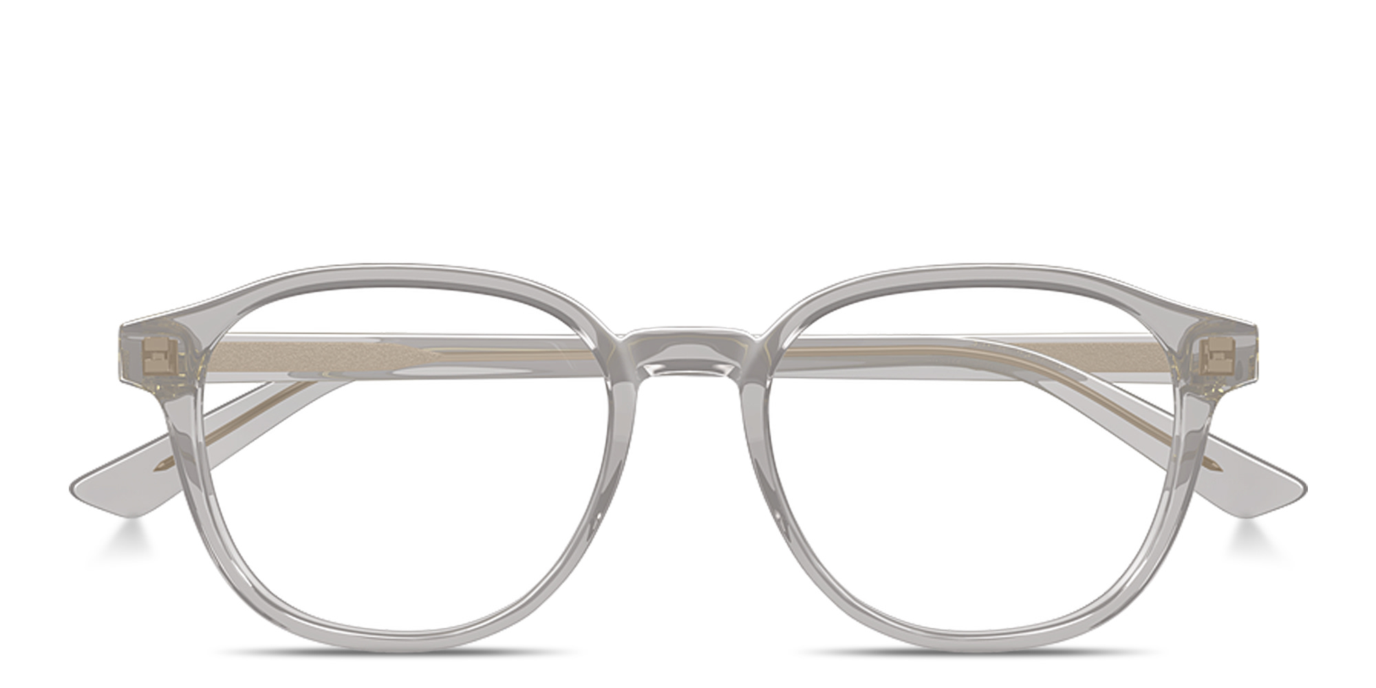 Shop BOTTEGA VENETA Logo Lettering Panthos Eyeglasses in Transparent Grey online.