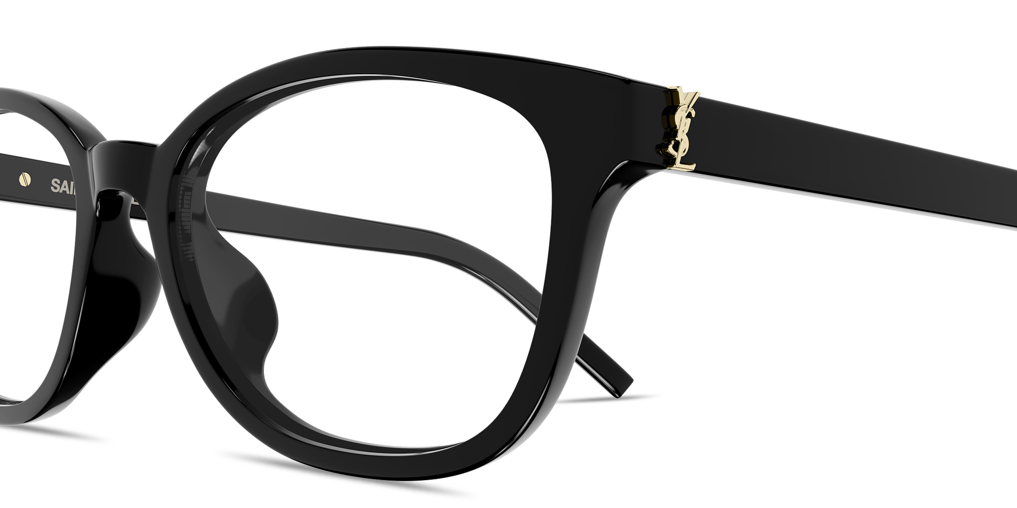 Shop SAINT LAURENT YSL Monogram Cat-Eye Eyeglasses in Black online.