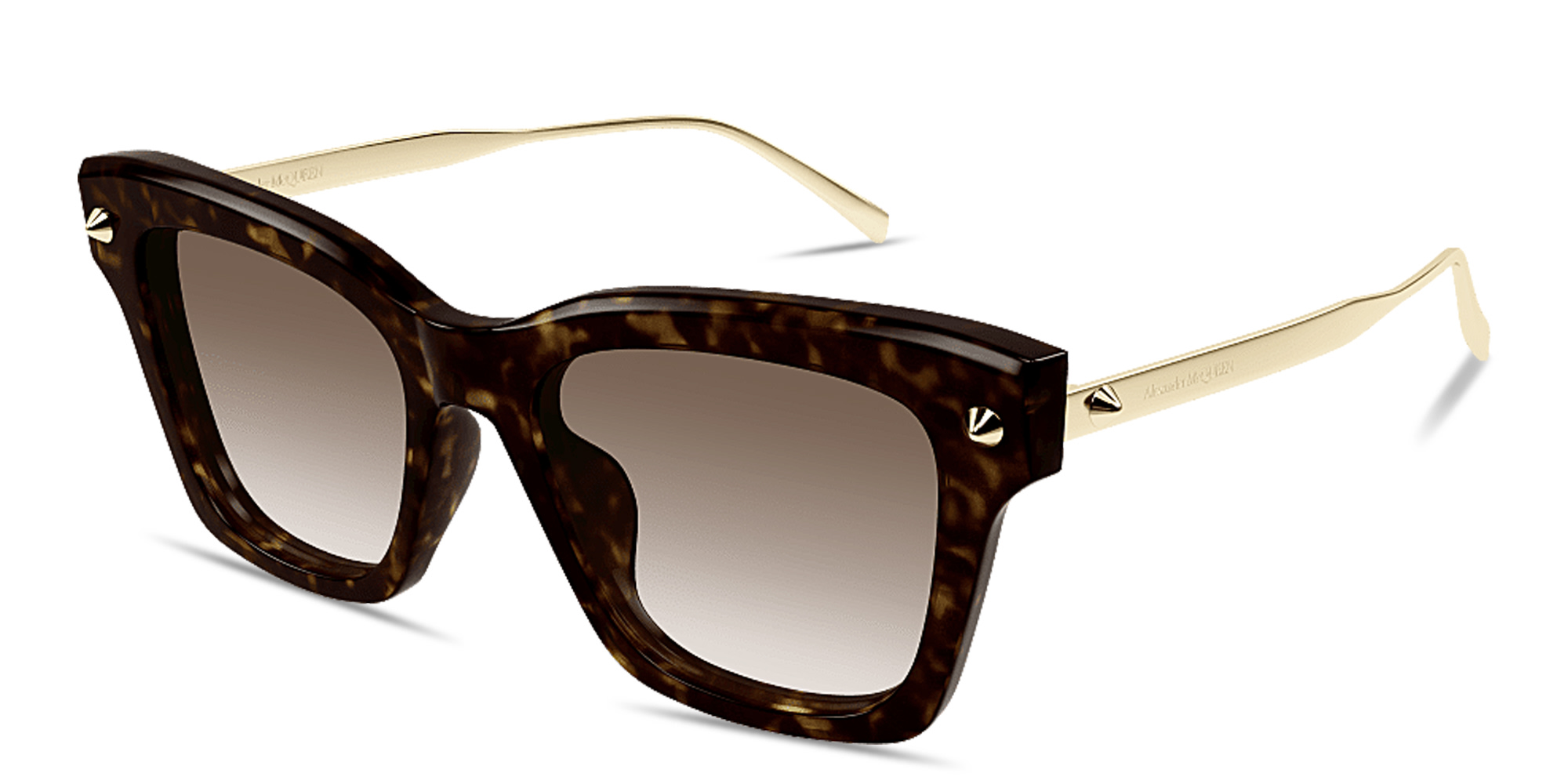 Shop Alexander McQueen Studs Cat-Eye Sunglasses in Havana online.