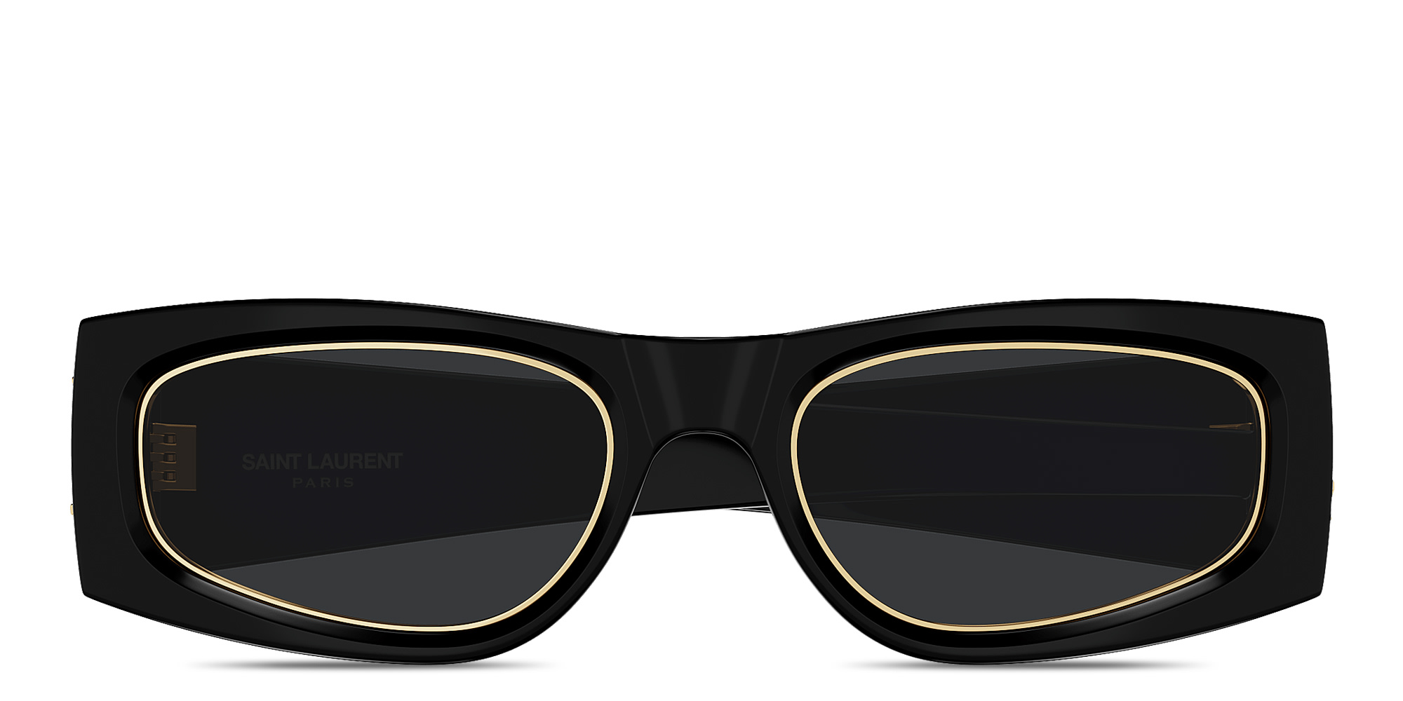 Shop SAINT LAURENT YSL Logo Rectangle Sunglasses in Black online.