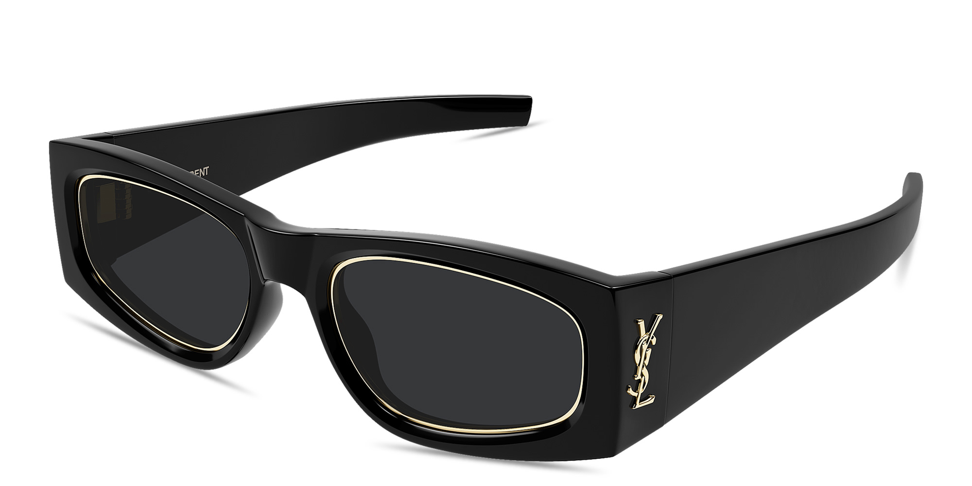 Shop SAINT LAURENT YSL Logo Rectangle Sunglasses in Black online.