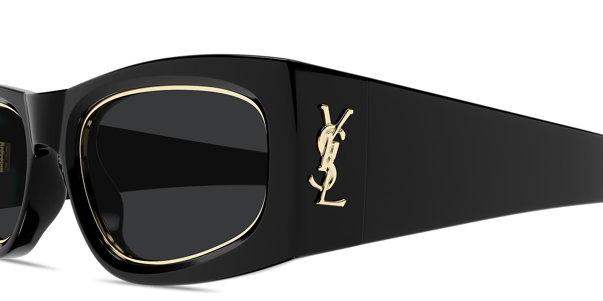 Shop SAINT LAURENT YSL Logo Rectangle Sunglasses in Black online.