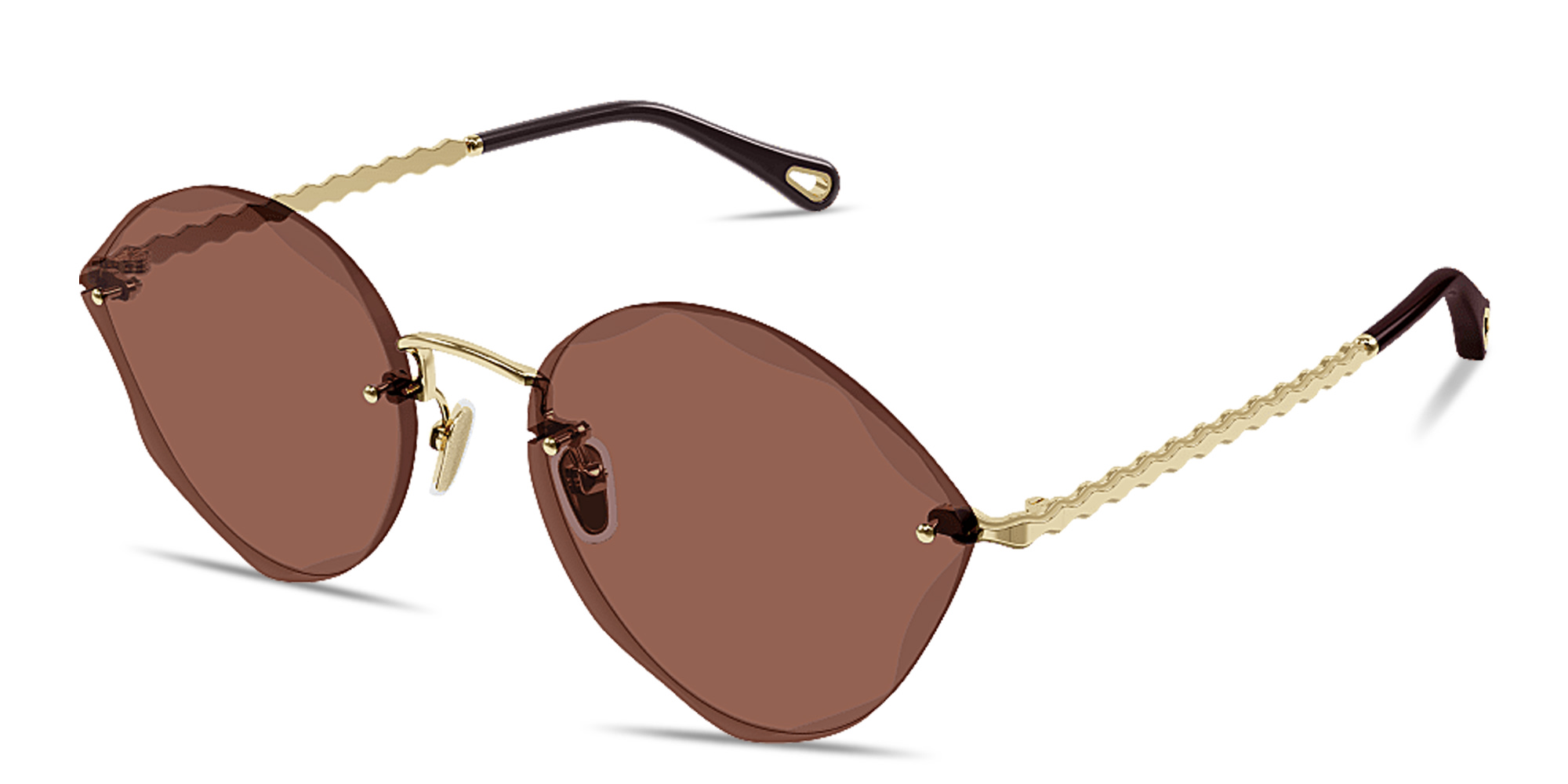 تسوق نظارات شمسية طراز كات آي بدون إطار بتصميم مموّج كلوي بلون ذهبي أونلاين.