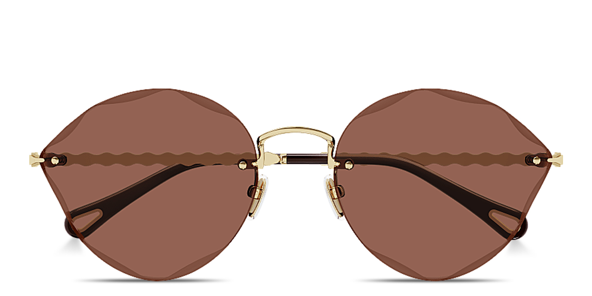 Chloe Scalloped Rimless Cat-Eye Sunglasses in Gold – Product Photo 1