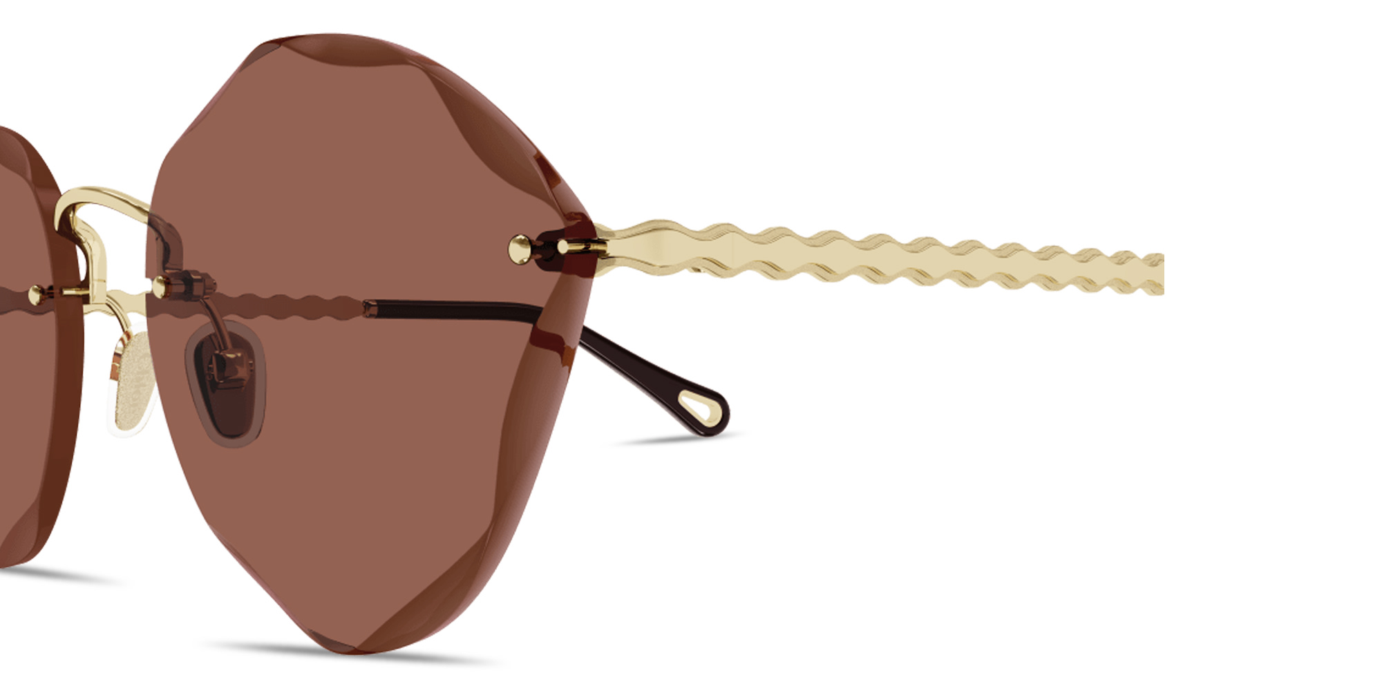 Chloe Scalloped Rimless Cat-Eye Sunglasses in Gold – Product Photo 3