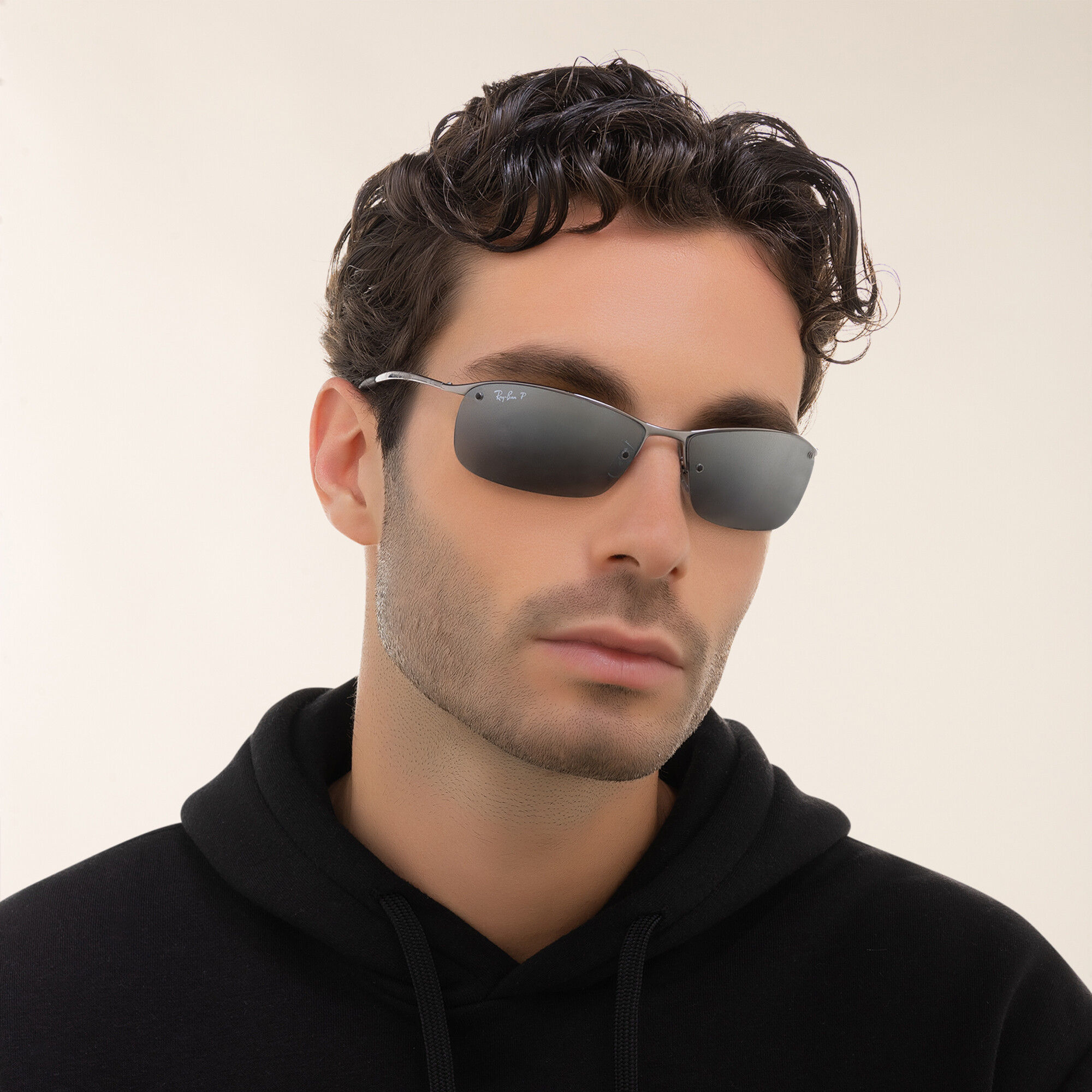 تسوق نظارات شمسية مستطيلة بنصف إطار راي بان بلون رصاصي أونلاين.