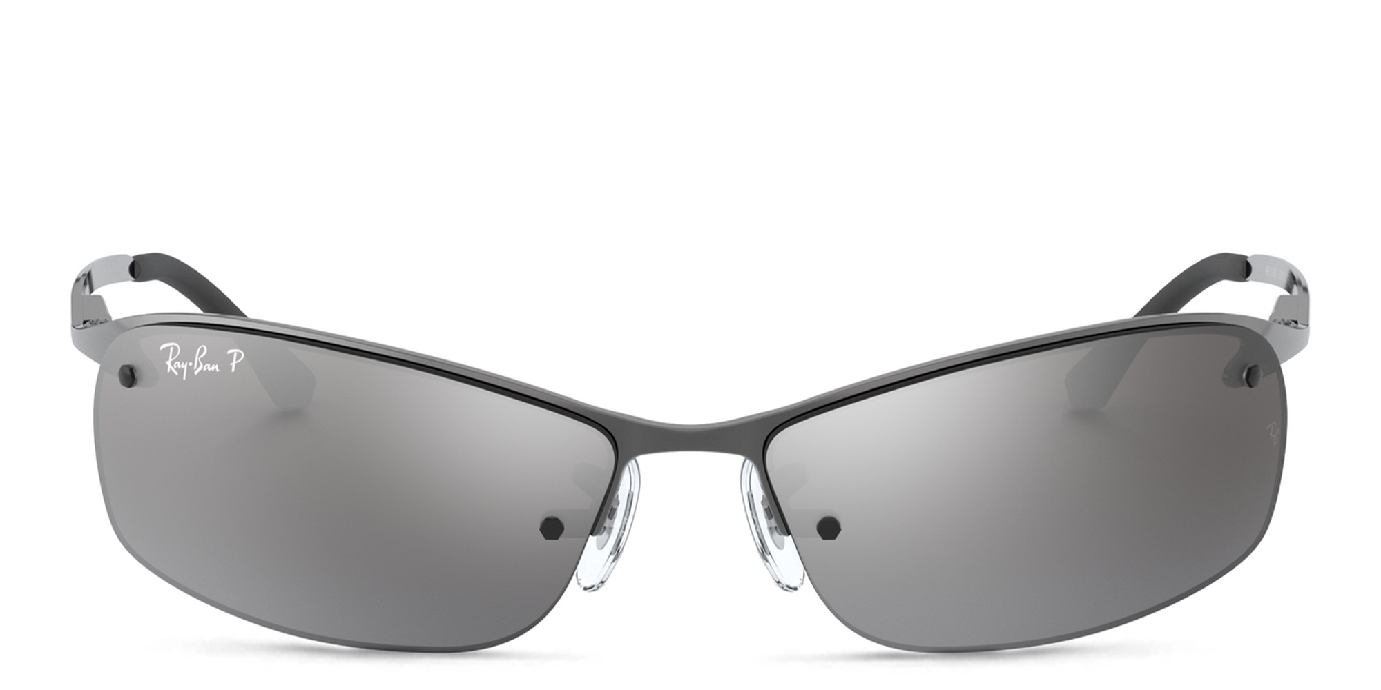 Shop Ray-Ban Half-Rim Rectangle Sunglasses in Gunmetal online.
