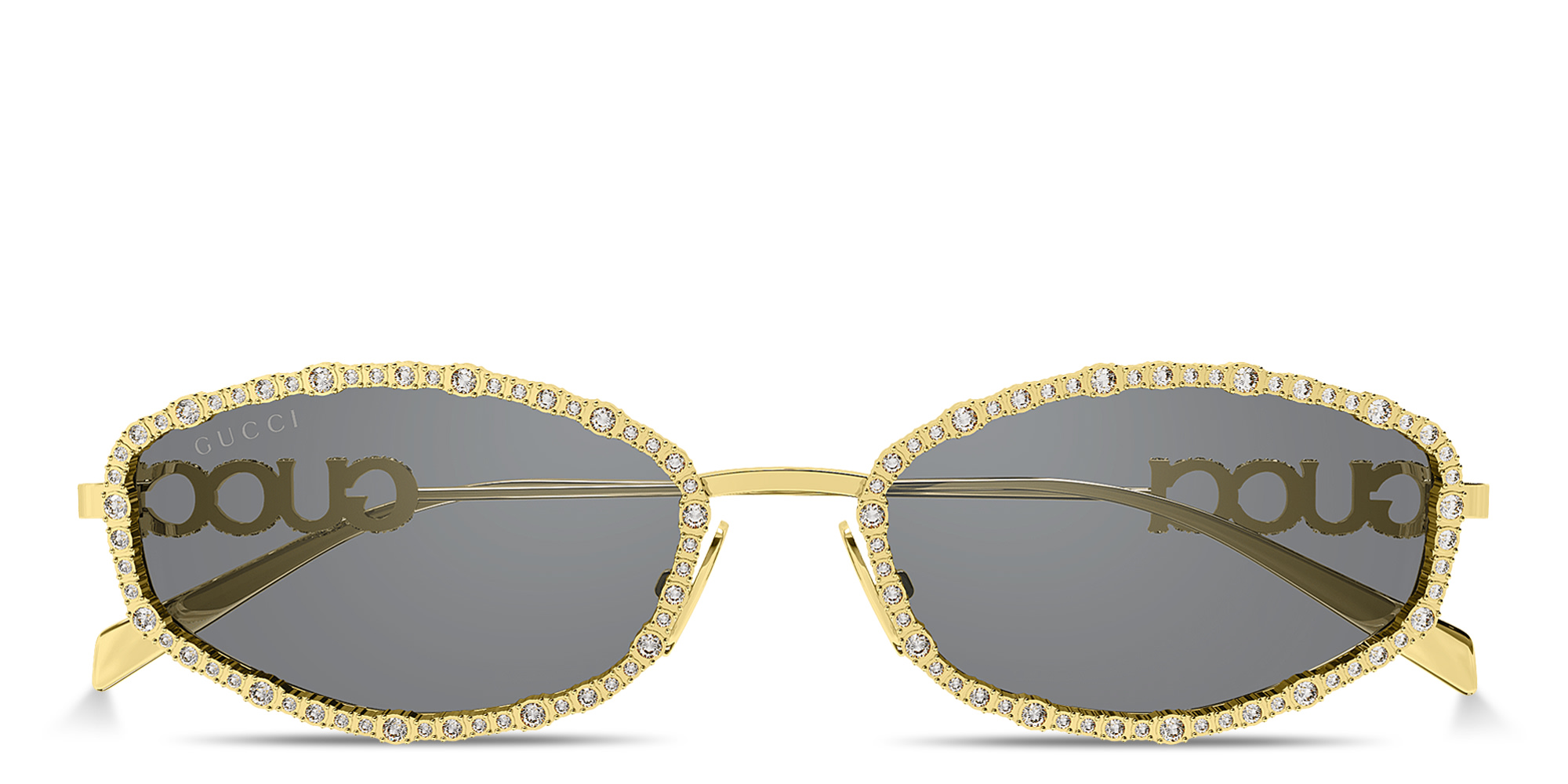 GUCCI Crystal-Embellished Oval Sunglasses in Gold – Product Photo 1