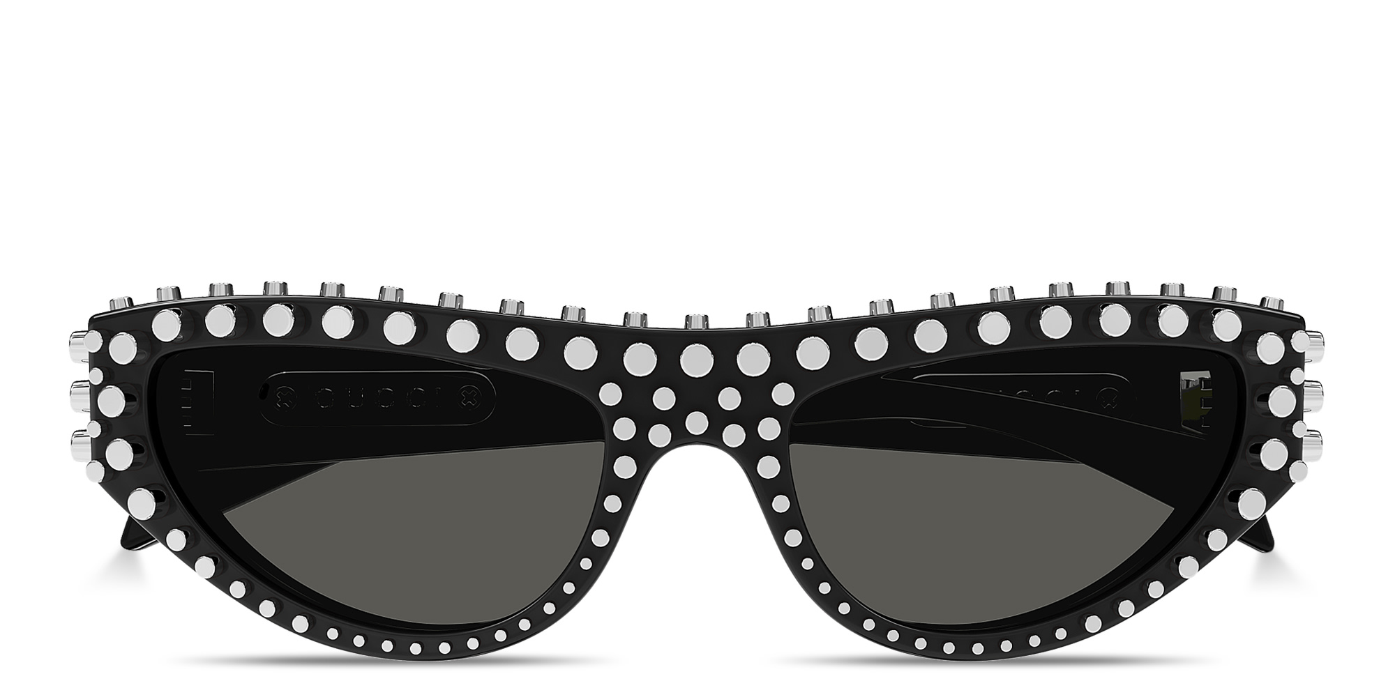 Shop GUCCI Studded Cat-Eye Sunglasses in Shiny Black online.