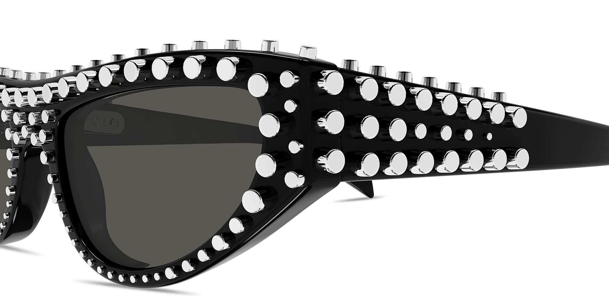 Shop GUCCI Studded Cat-Eye Sunglasses in Shiny Black online.