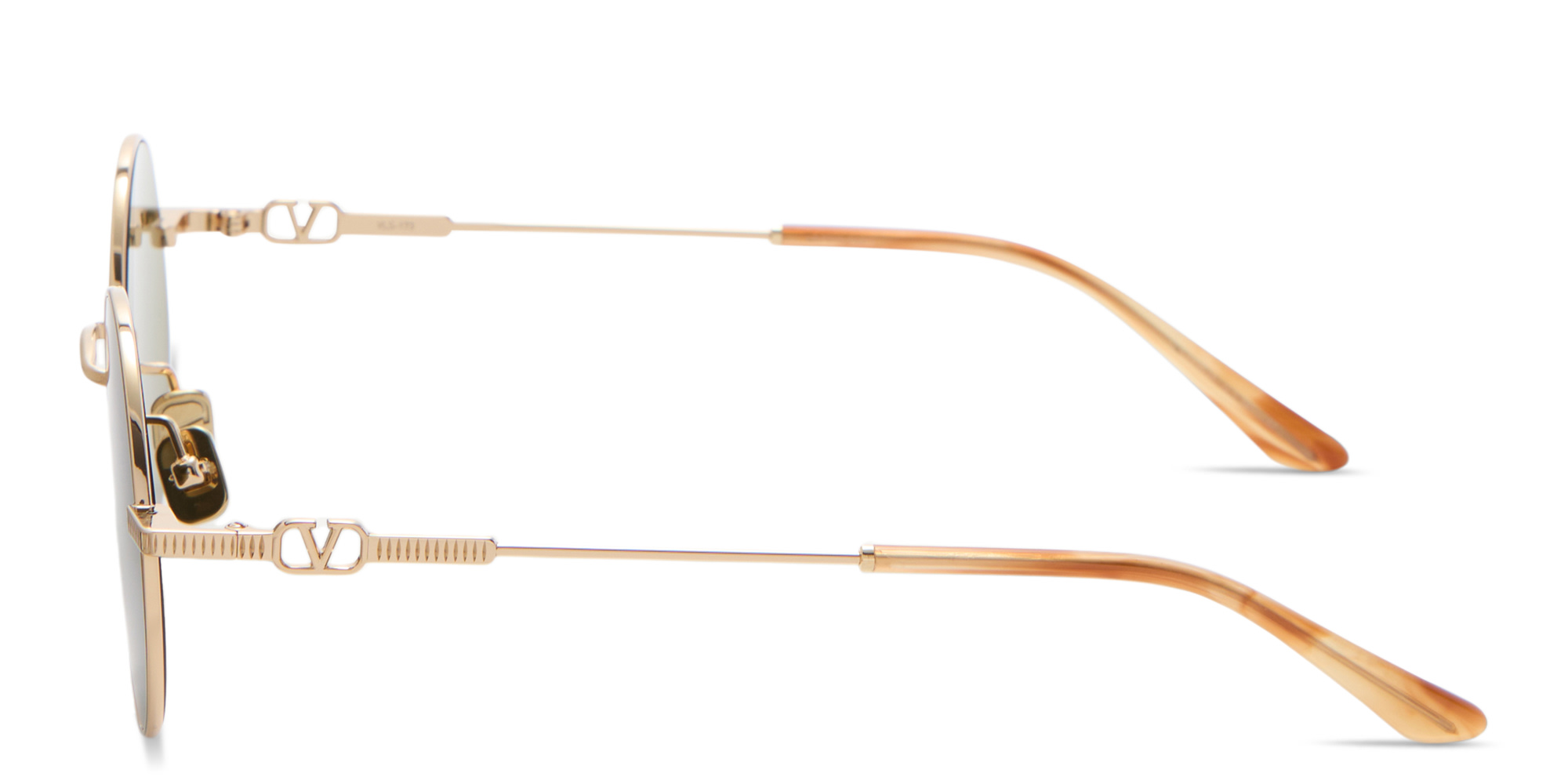 Shop VALENTINO V Logo Unisex Round Sunglasses in Gold online.