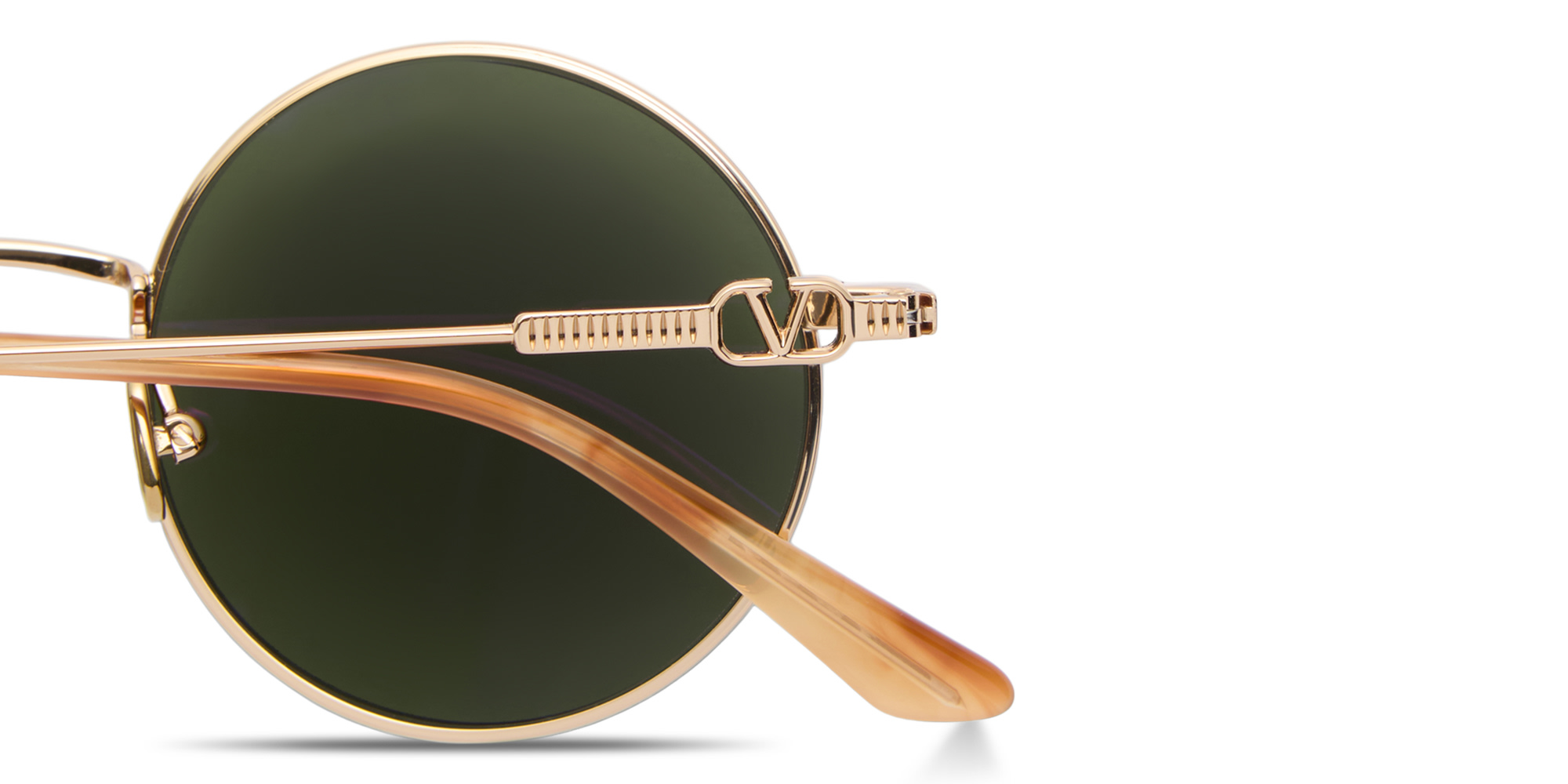 Shop VALENTINO V Logo Unisex Round Sunglasses in Gold online.