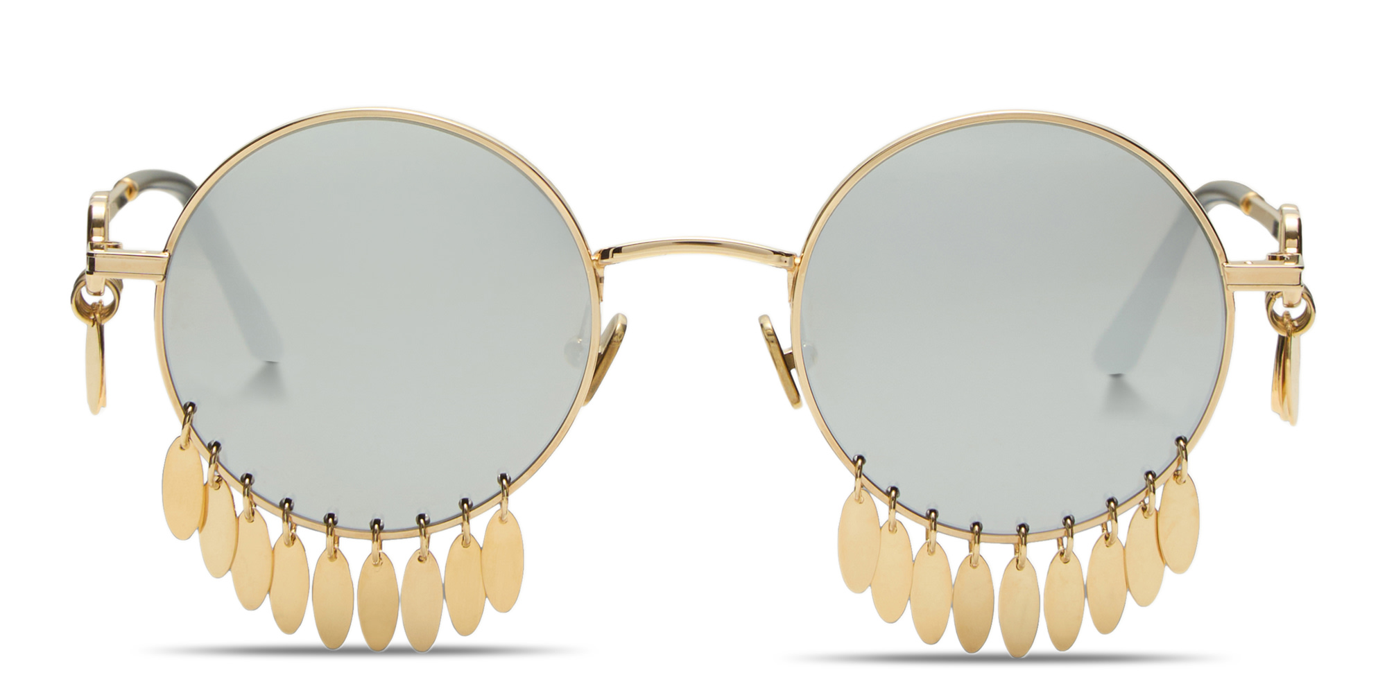 Shop VALENTINO V Logo Round Sunglasses with Dangling Charms in Gold online.