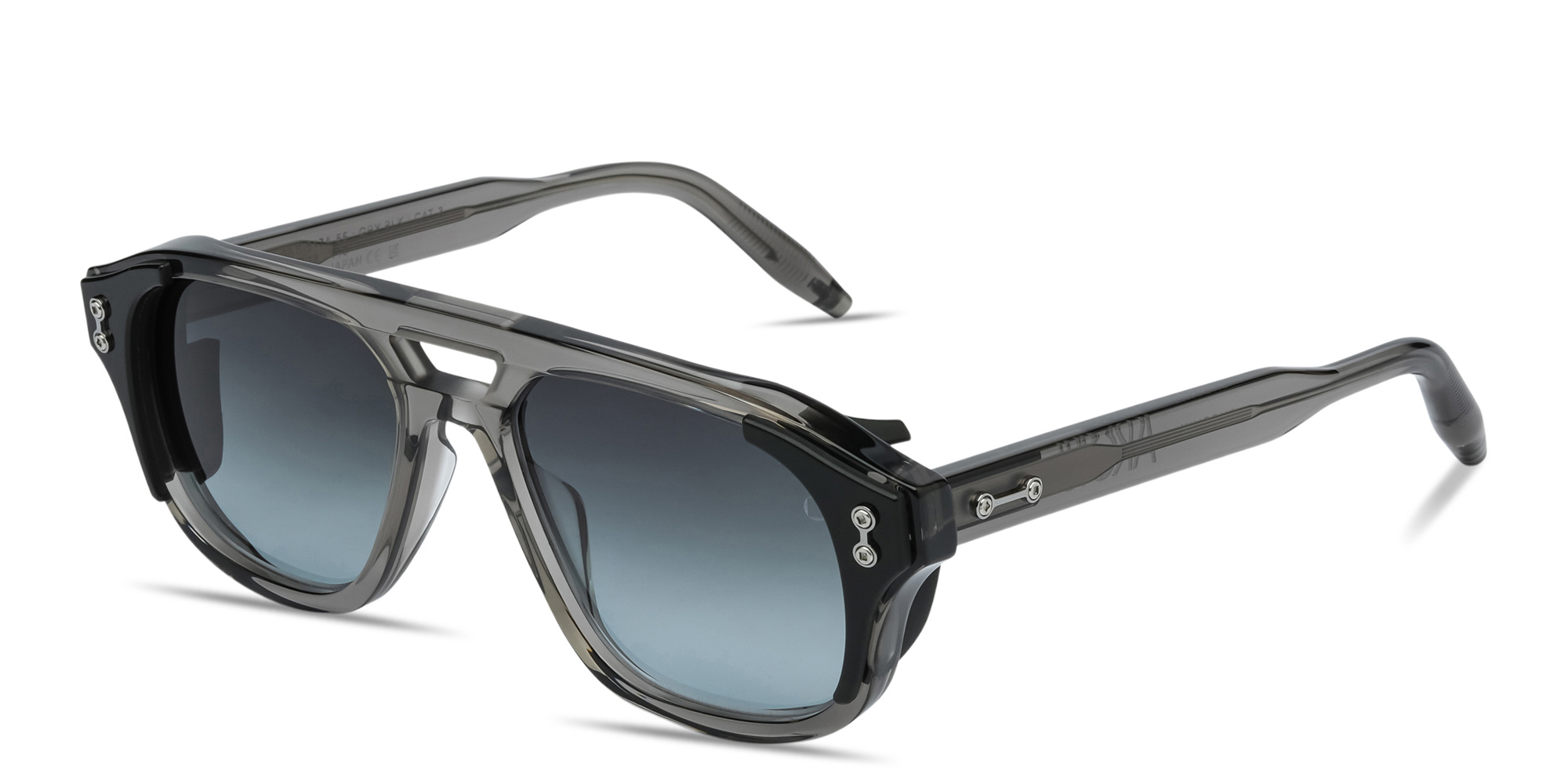 Shop AKONI Phoenix Unisex Aviator Sunglasses in Crystal Grey online.