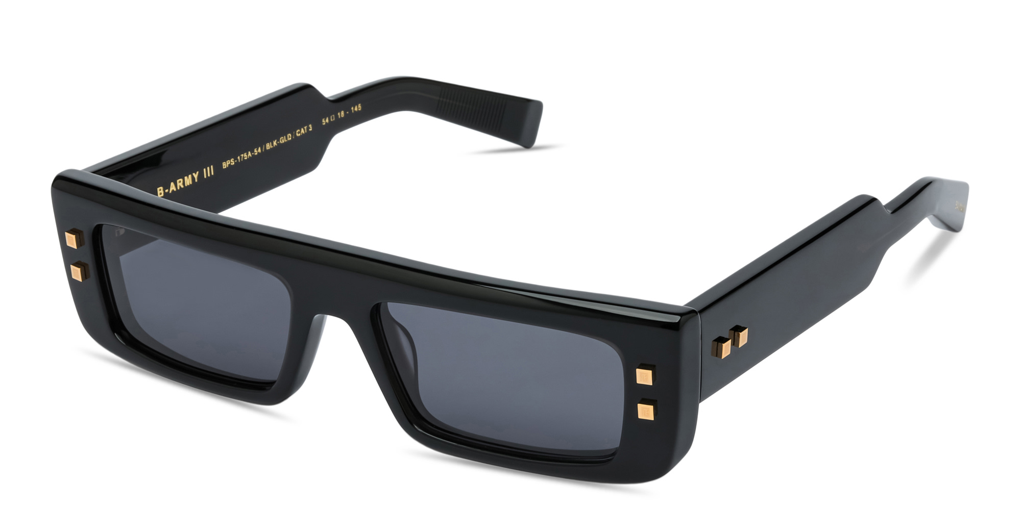 Shop BALMAIN B-Army III Unisex Rectangle Sunglasses in Black online.