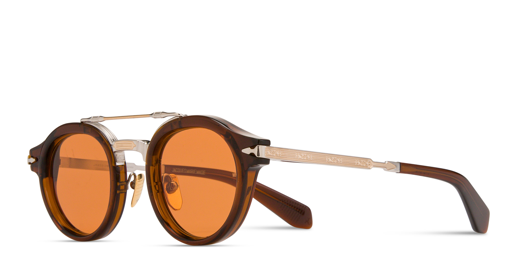 Shop JACQUES MARIE MAGE Delage Unisex Round Sunglasses in Brown online.