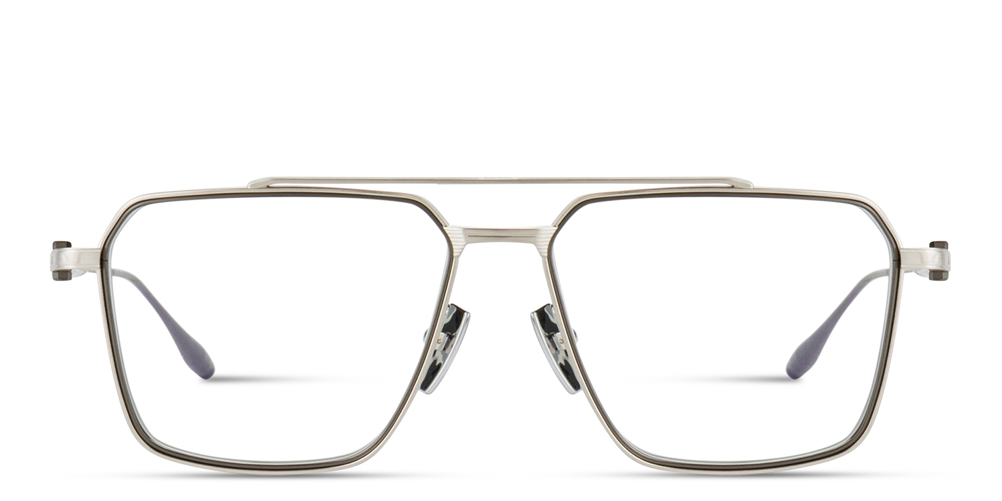Shop AKONI Telesto Unisex Wide Aviator Eyeglasses in Silver online.