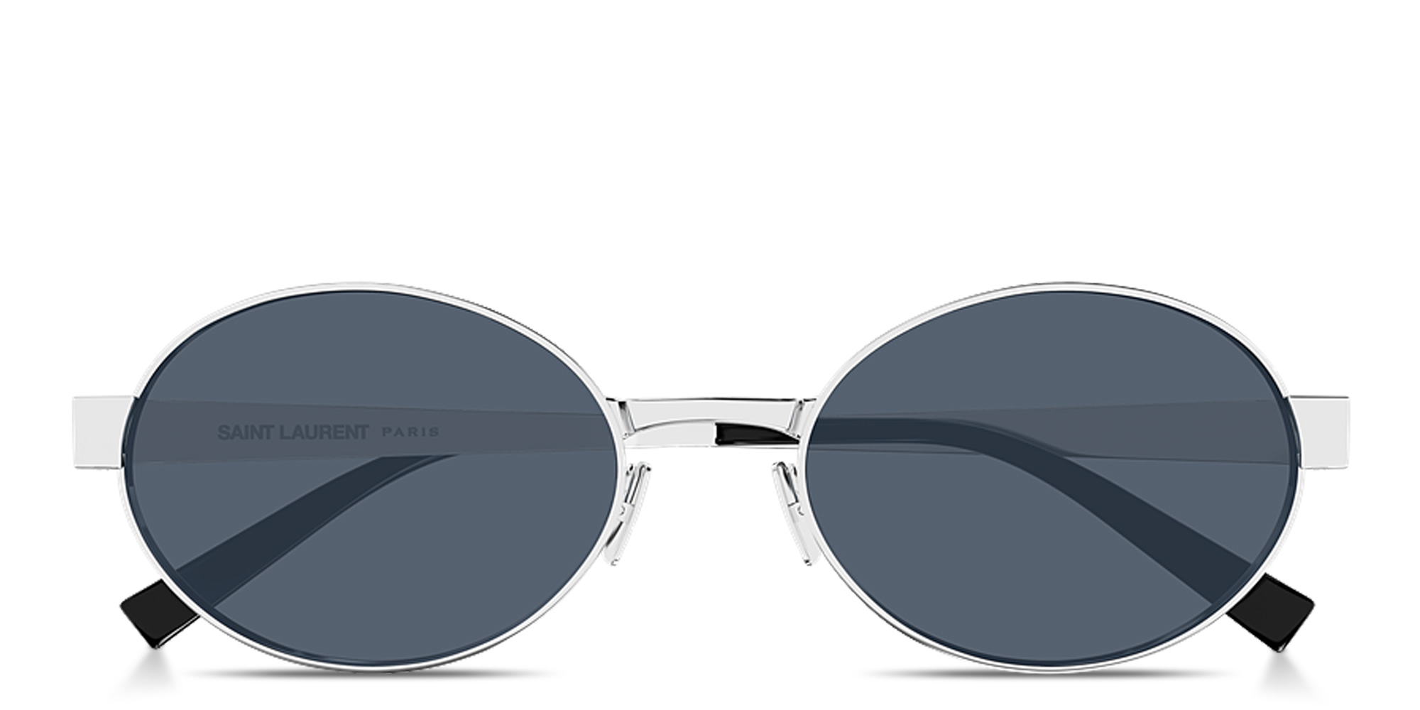 Shop SAINT LAURENT Engraved Logo Oval Sunglasses in Silver online.