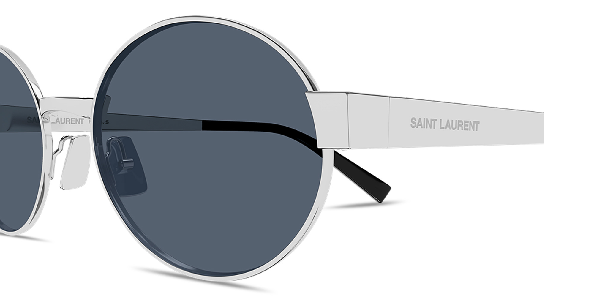 Shop SAINT LAURENT Engraved Logo Oval Sunglasses in Silver online.