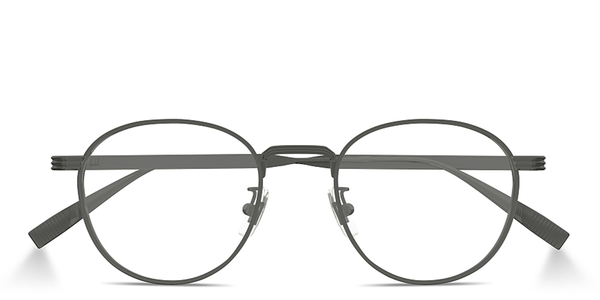 Shop Dunhill Signature Reed Panthos Eyeglasses in Gunmetal online.