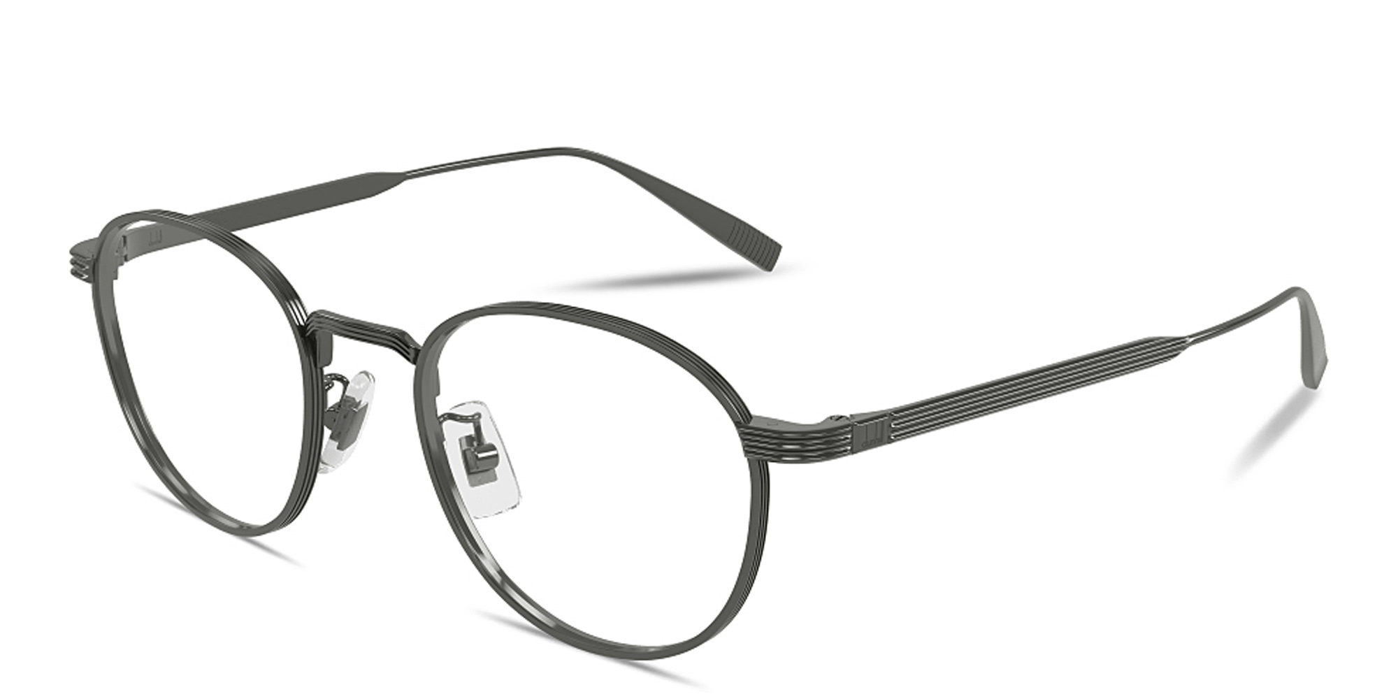 Shop Dunhill Signature Reed Panthos Eyeglasses in Gunmetal online.