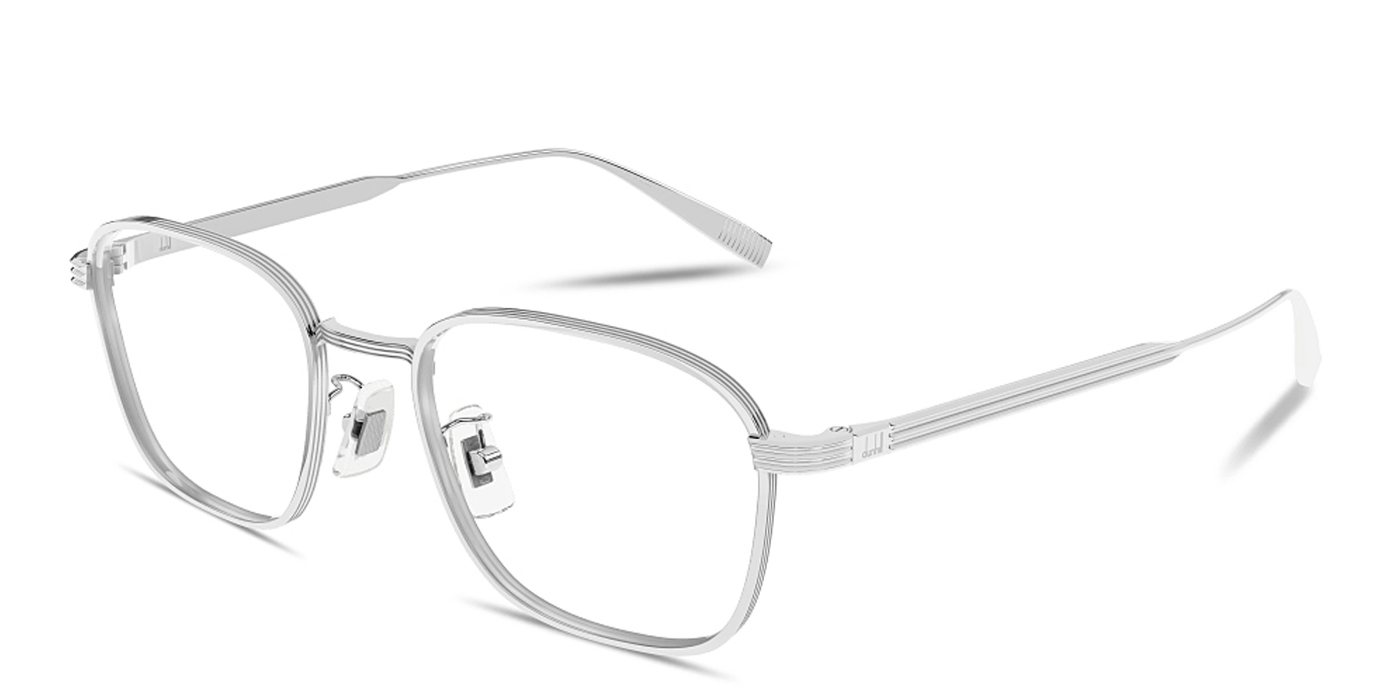 Shop Dunhill Signature Reed Rectangle Eyeglasses in Silver online.