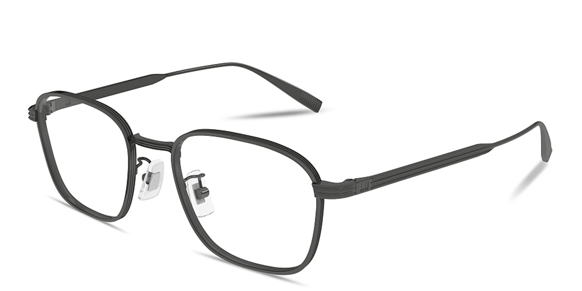Shop Dunhill Signature Reed Rectangle Eyeglasses in Ruthenium online.