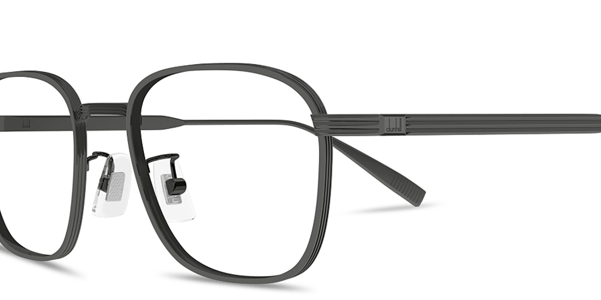 Shop Dunhill Signature Reed Rectangle Eyeglasses in Ruthenium online.