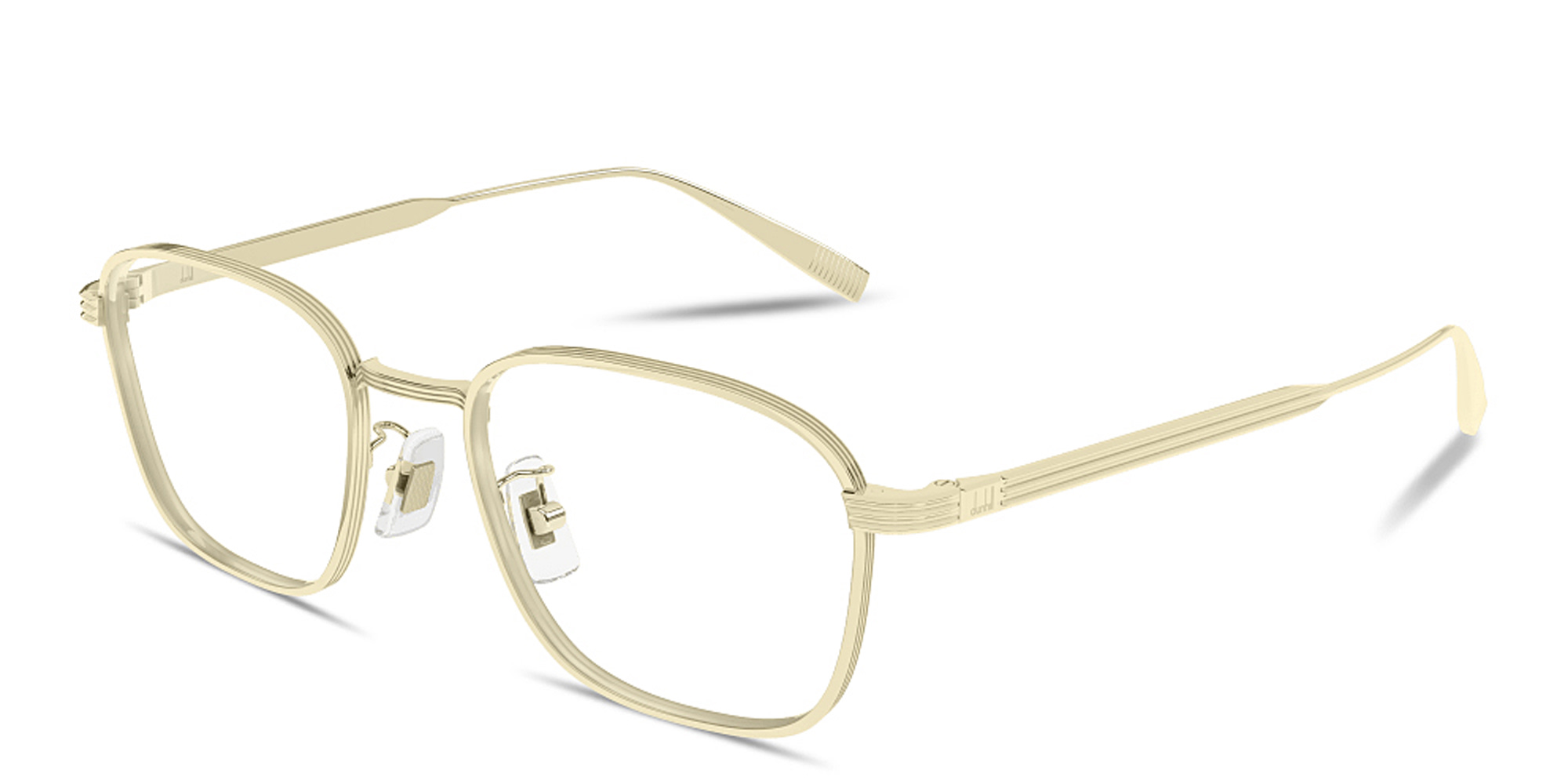 Shop Dunhill Signature Reed Rectangle Eyeglasses in Gold online.