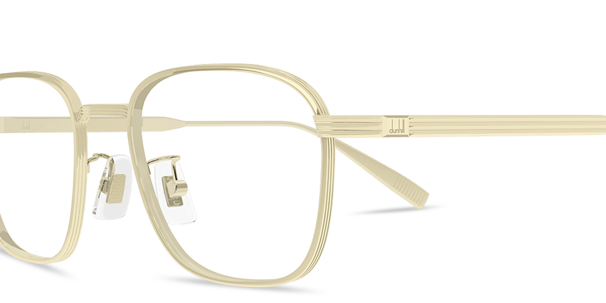 Shop Dunhill Signature Reed Rectangle Eyeglasses in Gold online.