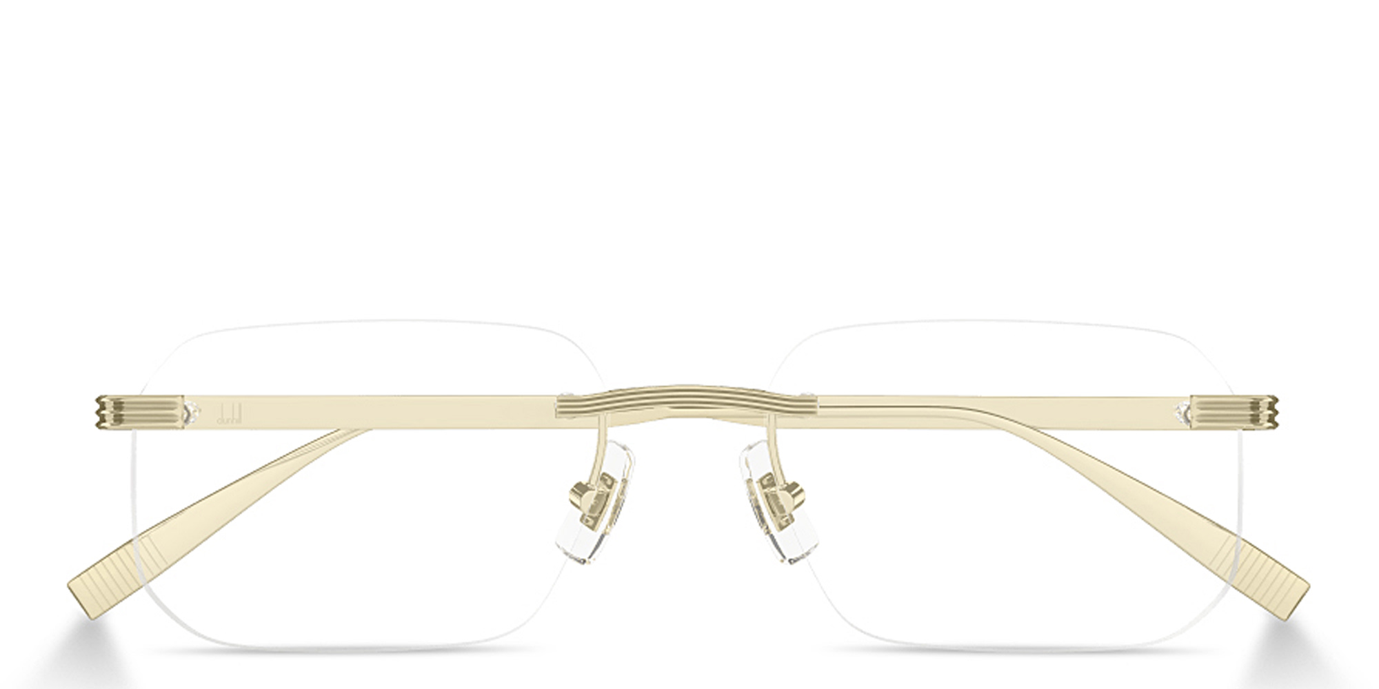 Shop Dunhill Signature Reed Wide Rimless Rectangle Eyeglasses in Gold online.