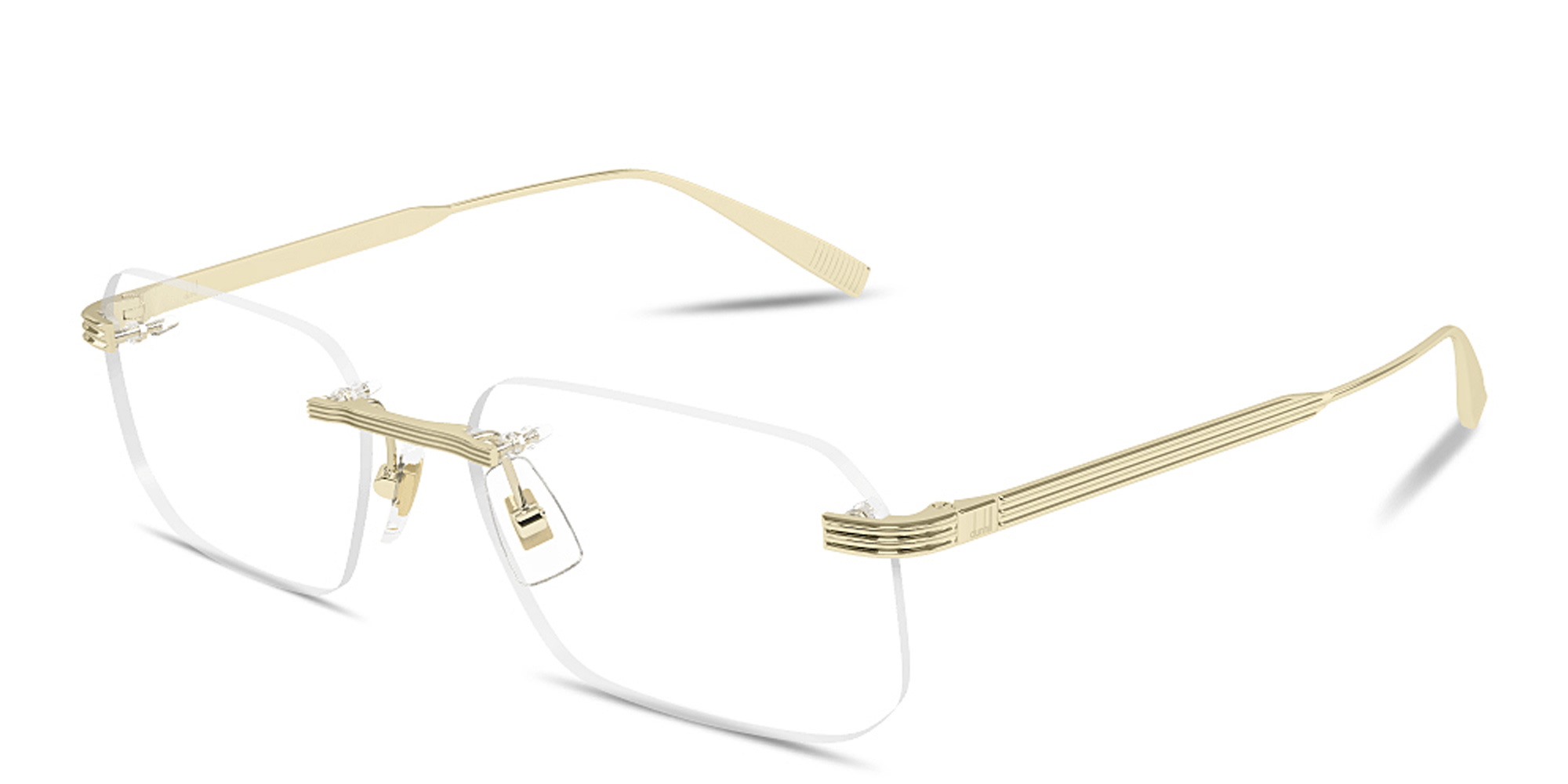 Shop Dunhill Signature Reed Wide Rimless Rectangle Eyeglasses in Gold online.