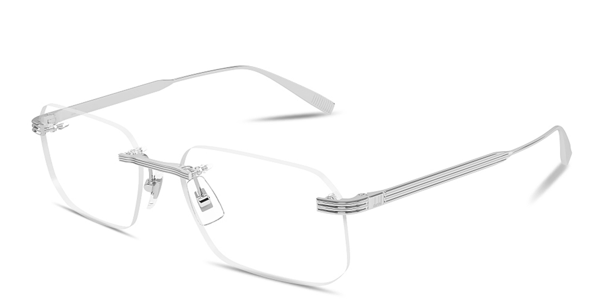 Shop Dunhill Signature Reed Wide Rimless Rectangle Eyeglasses in Silver online.