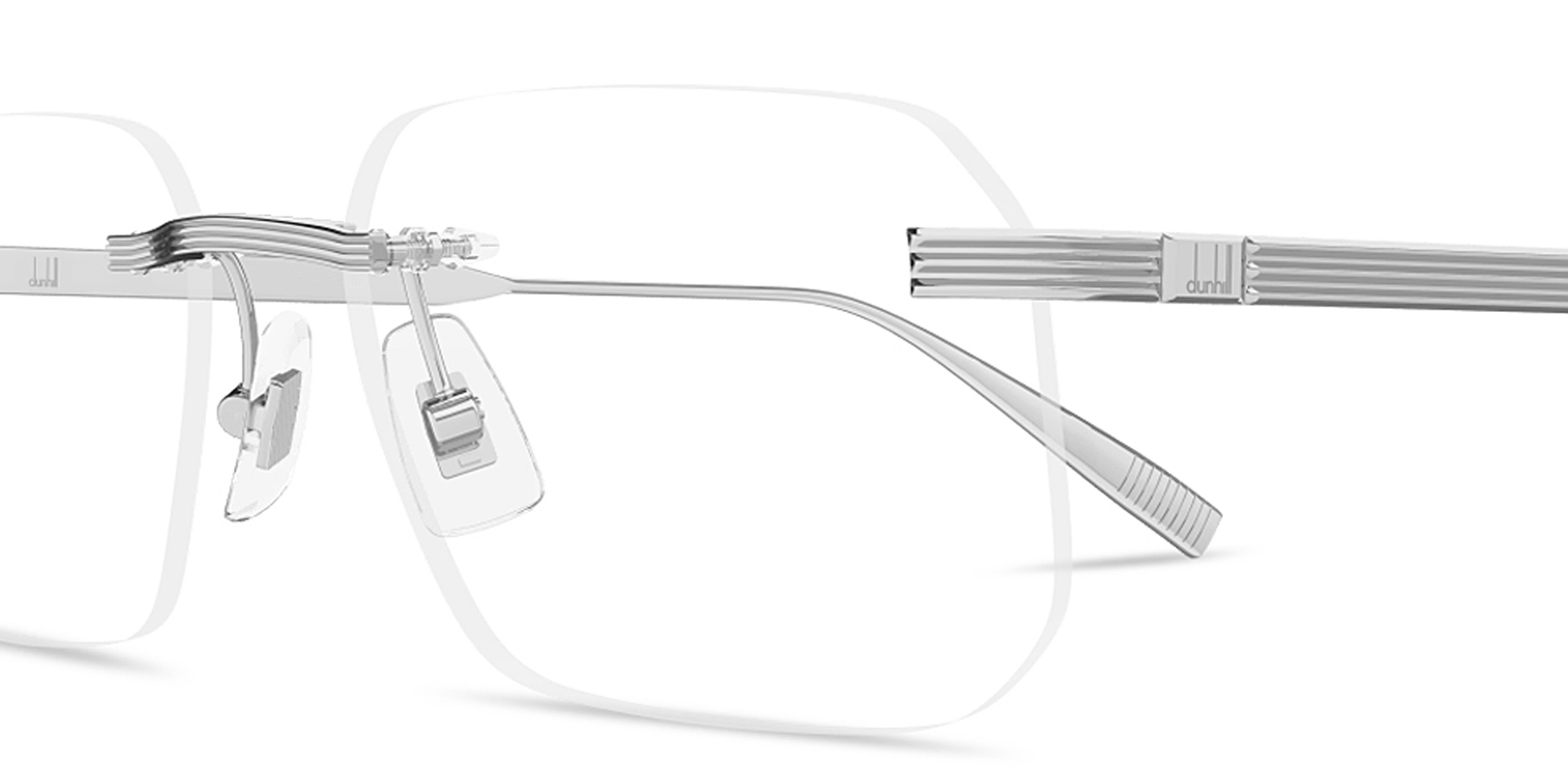 Shop Dunhill Signature Reed Wide Rimless Rectangle Eyeglasses in Silver online.