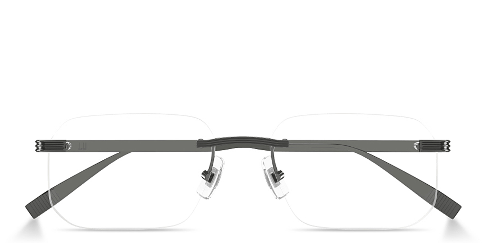 Shop Dunhill Signature Reed Wide Rimless Rectangle Eyeglasses in Ruthenium online.