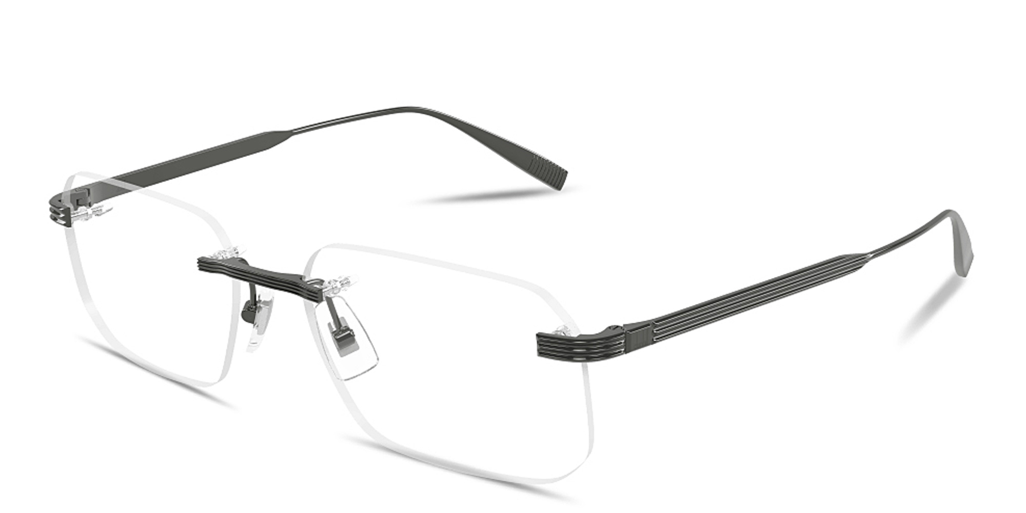 Shop Dunhill Signature Reed Wide Rimless Rectangle Eyeglasses in Ruthenium online.