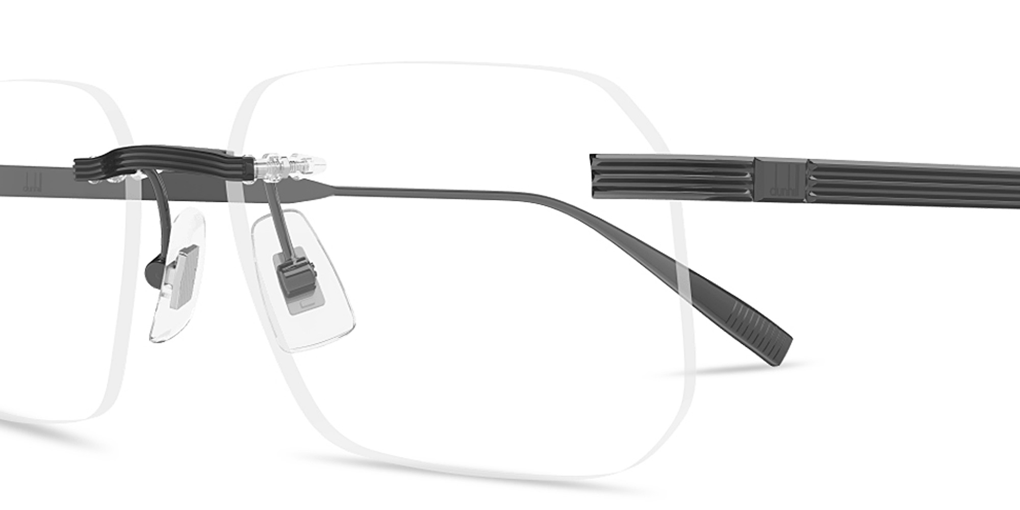 Shop Dunhill Signature Reed Wide Rimless Rectangle Eyeglasses in Ruthenium online.