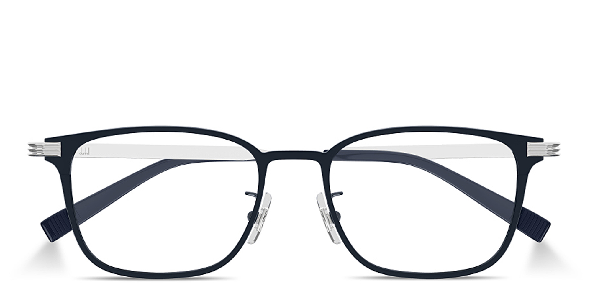Shop Dunhill Signature Reed Wide Rectangle Eyeglasses in Blue online.