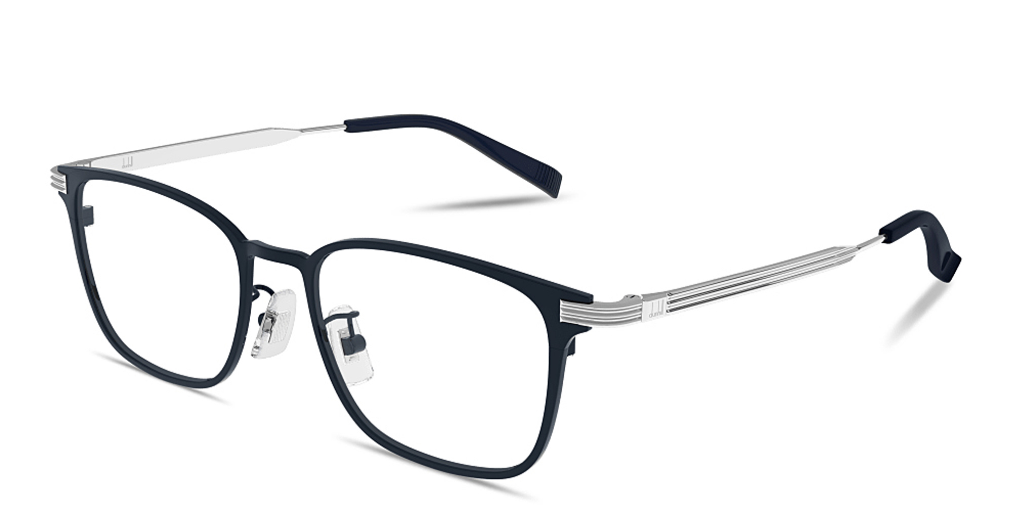 Shop Dunhill Signature Reed Wide Rectangle Eyeglasses in Blue online.