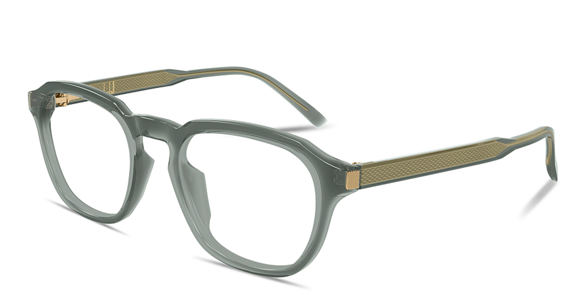 Shop Dunhill Rollagas Acetate Wide Panthos Eyeglasses in Transparent Grey online.
