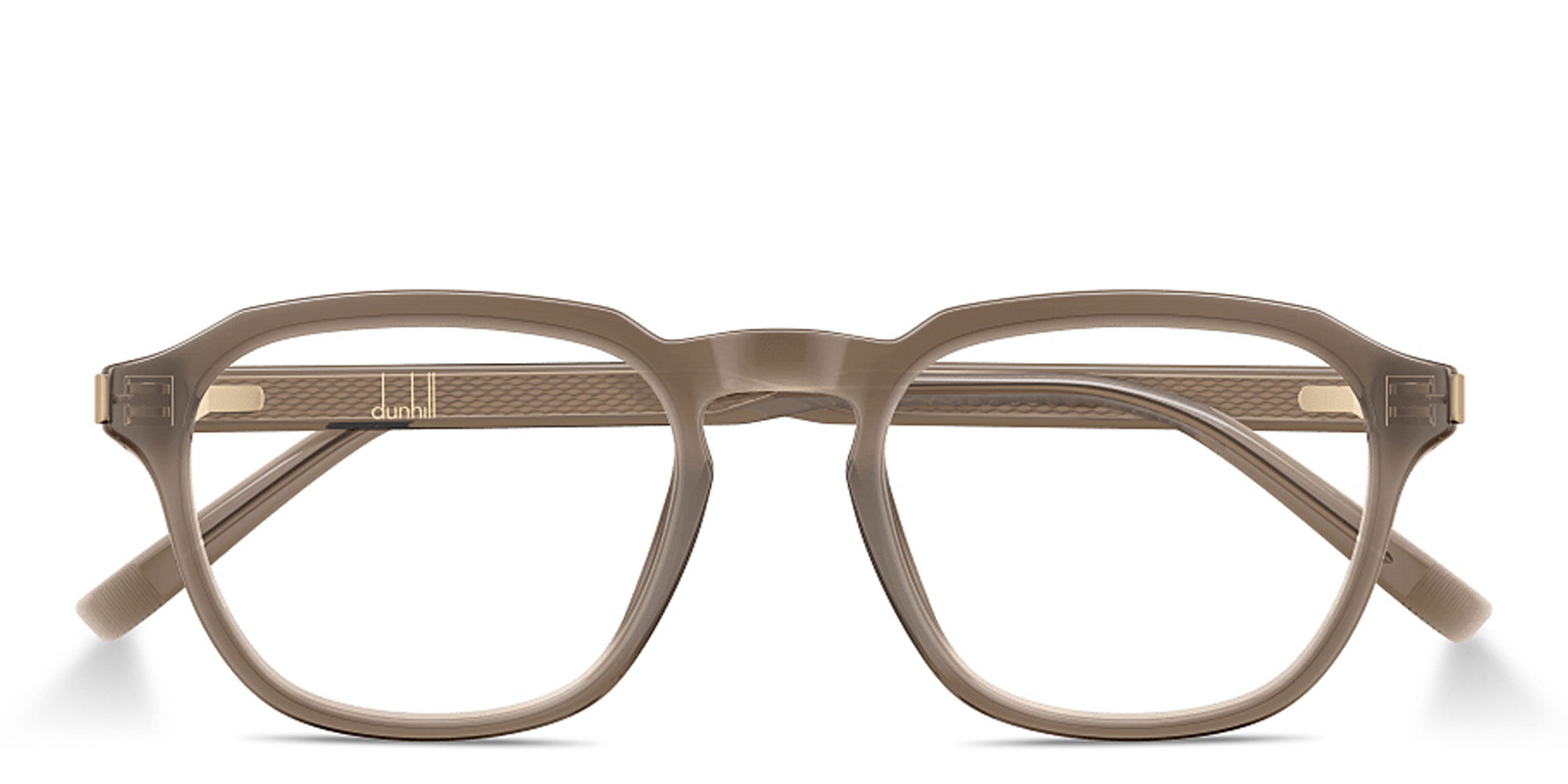 Shop Dunhill Rollagas Acetate Panthos Eyeglasses in Transparent Brown online.