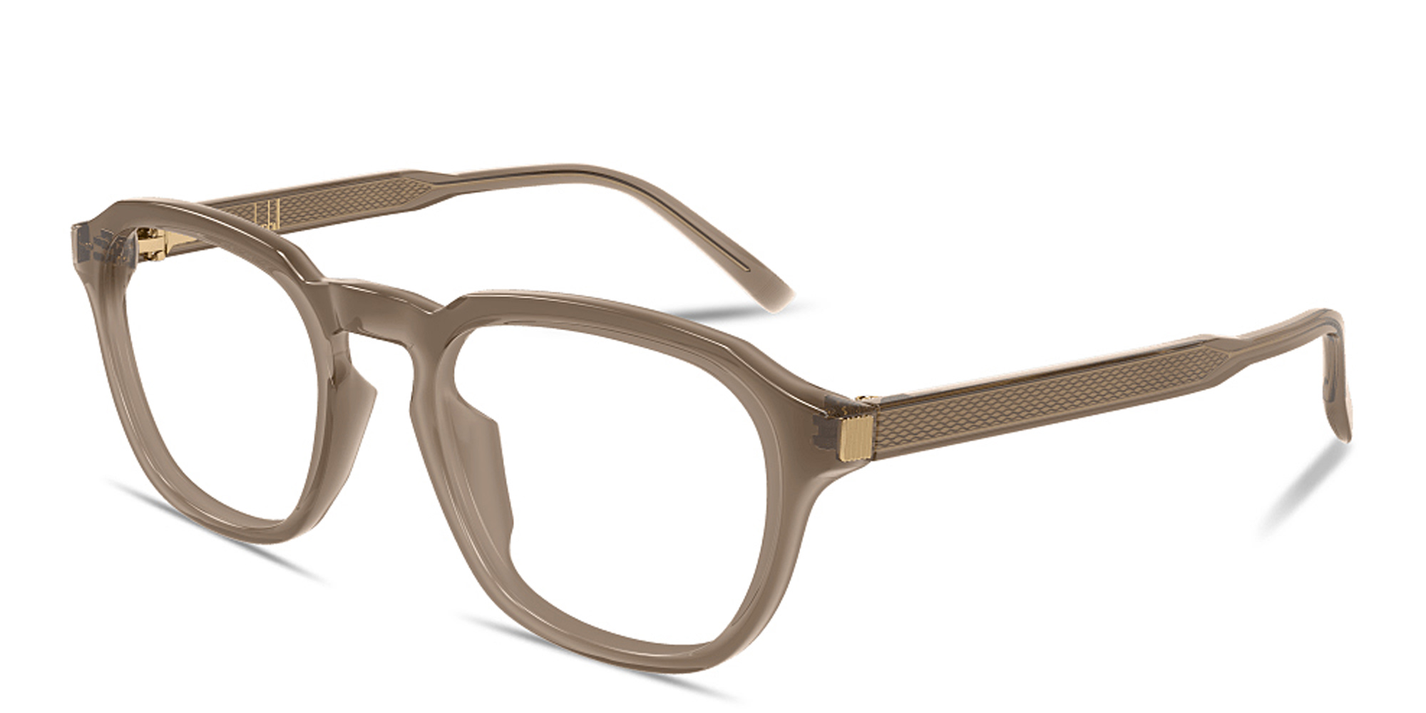 Shop Dunhill Rollagas Acetate Panthos Eyeglasses in Transparent Brown online.