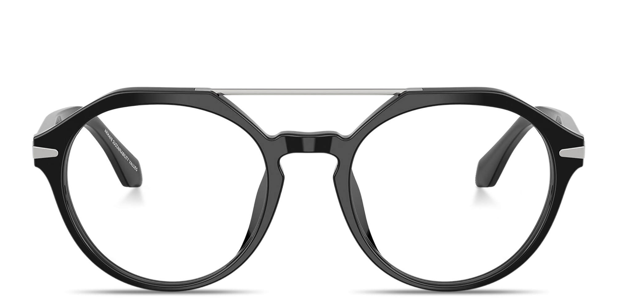 Shop GIORGIO ARMANI Round Eyeglasses in Black online.