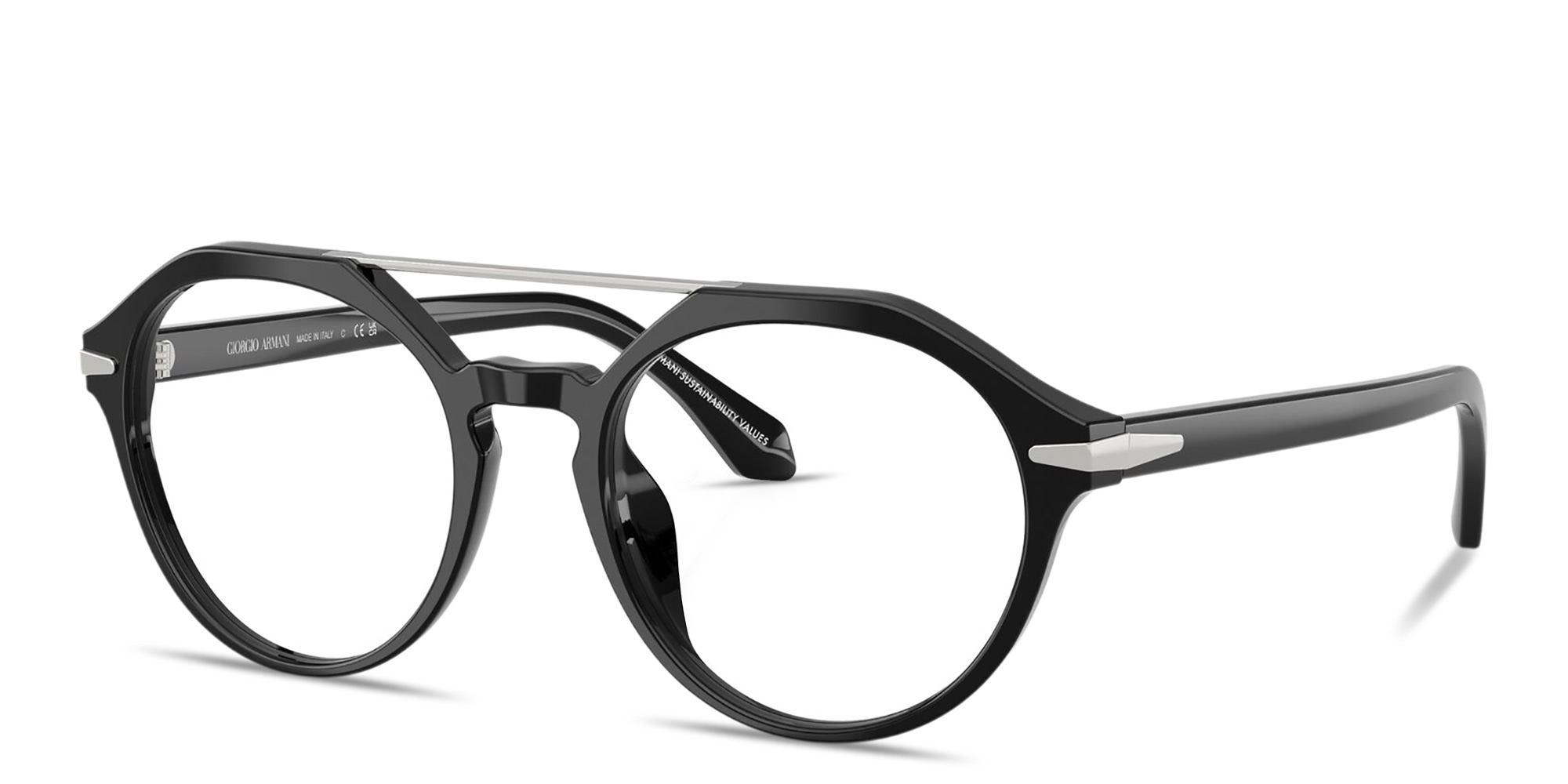 Shop GIORGIO ARMANI Round Eyeglasses in Black online.