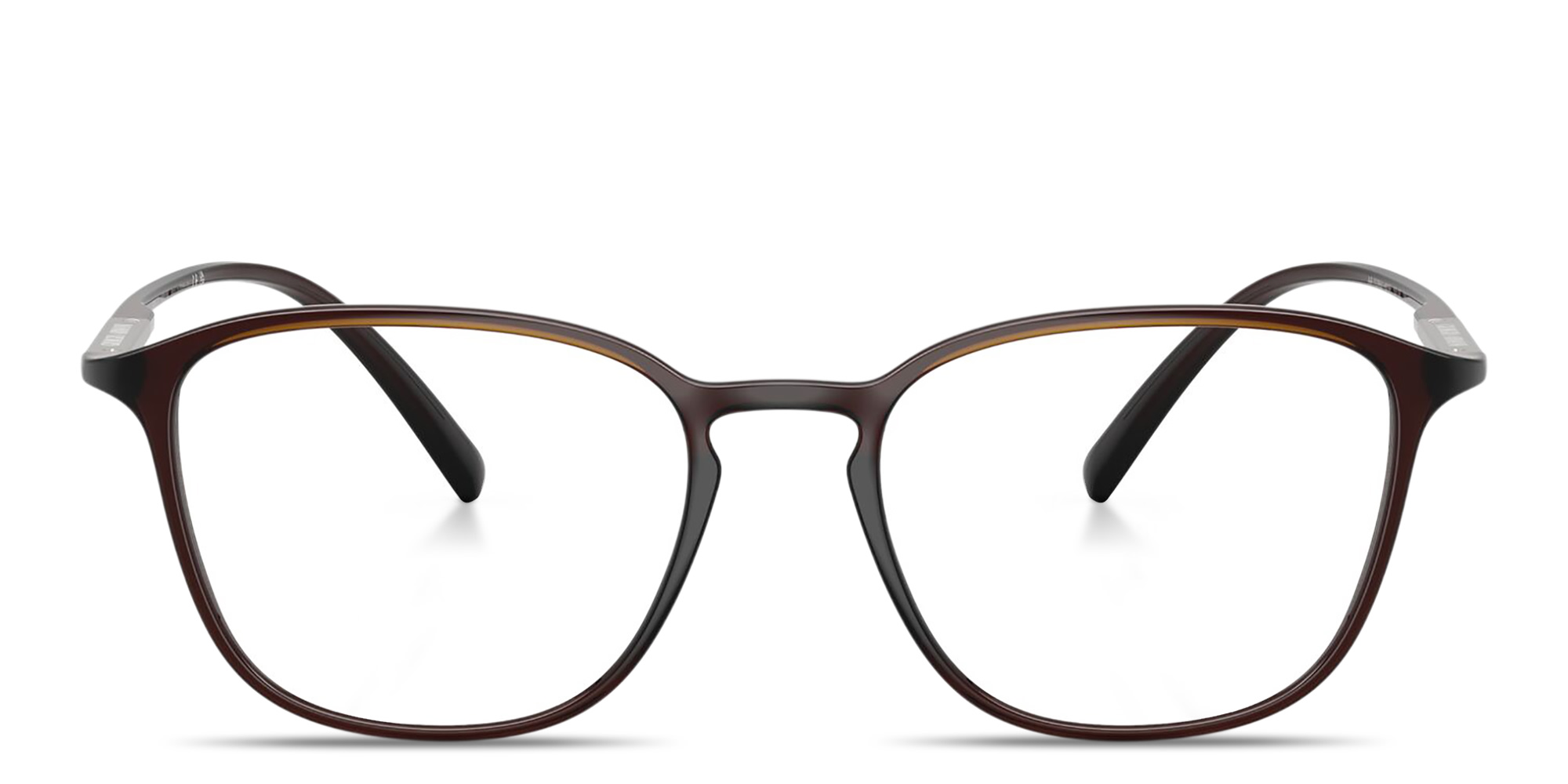 Shop GIORGIO ARMANI Engraved Logo Square Eyeglasses in Brown online.