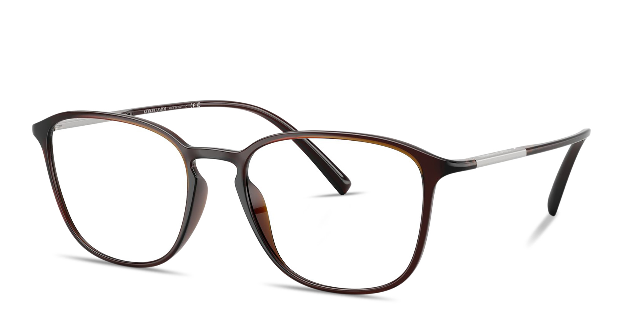 Shop GIORGIO ARMANI Engraved Logo Square Eyeglasses in Brown online.