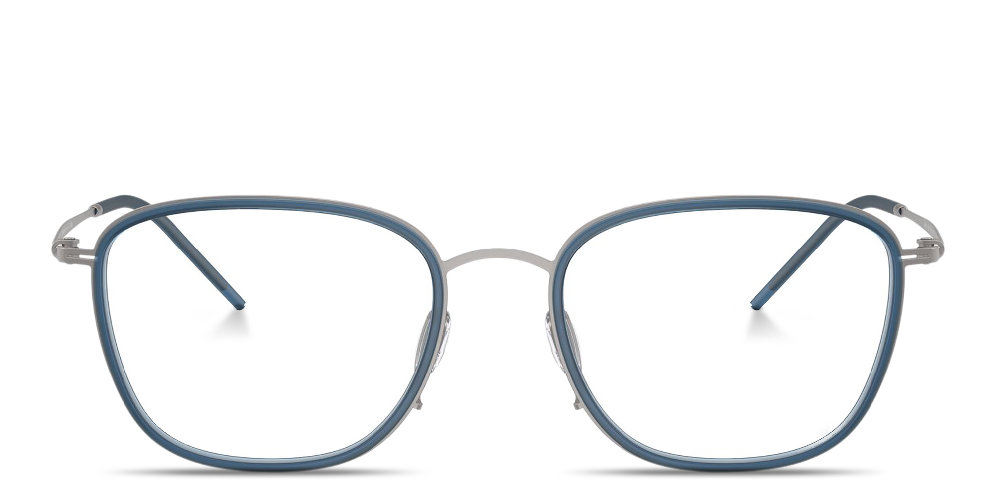 Shop GIORGIO ARMANI Engraved Logo Square Eyeglasses in Gunmetal online.