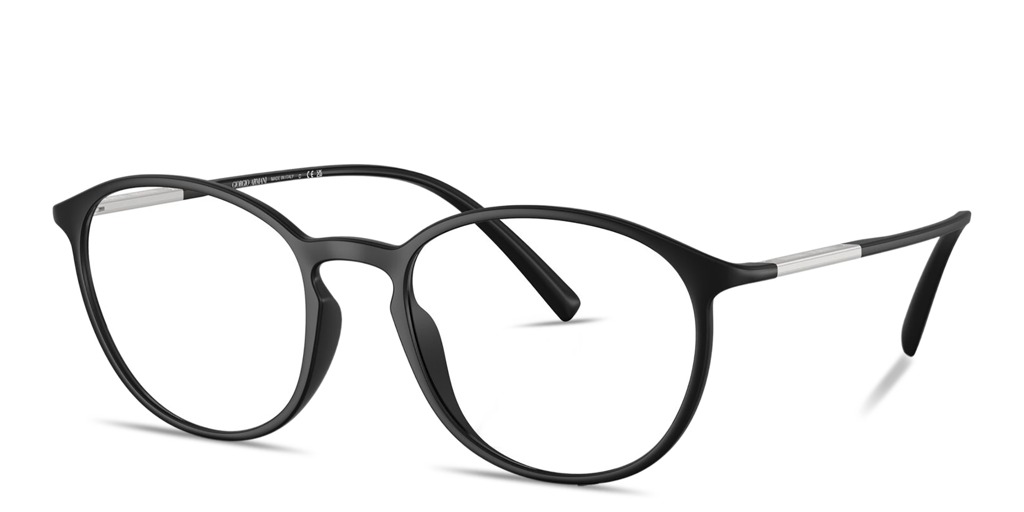 Shop GIORGIO ARMANI Engraved Logo Panthos Eyeglasses in Black online.