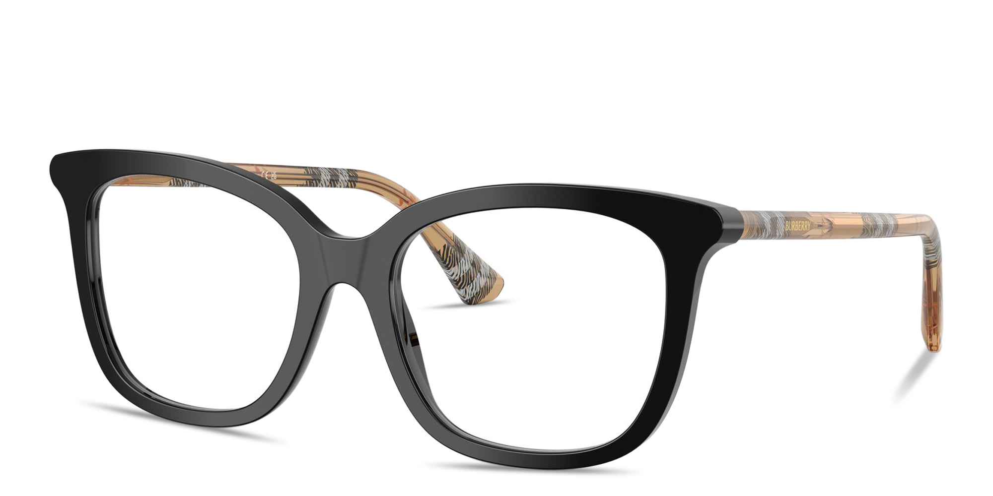 Shop BURBERRY Vintage Check Square Eyeglasses in Black online.