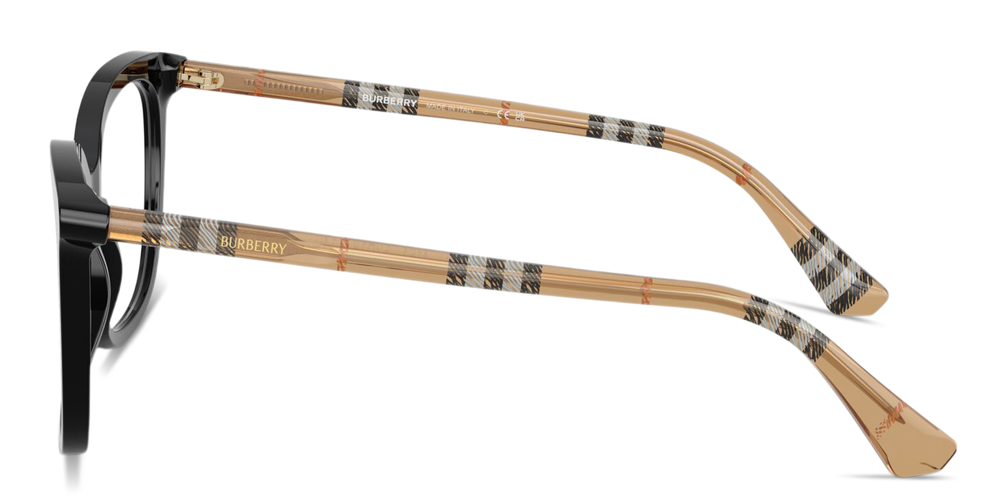 Shop BURBERRY Vintage Check Square Eyeglasses in Black online.